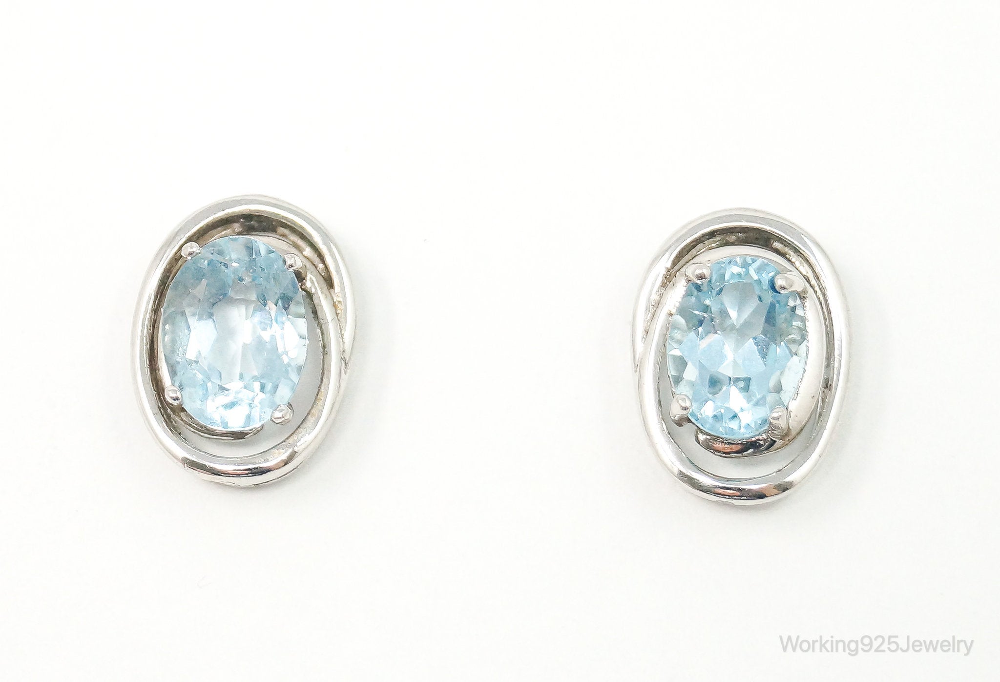 Blue Topaz Art Deco Sterling Silver Earrings