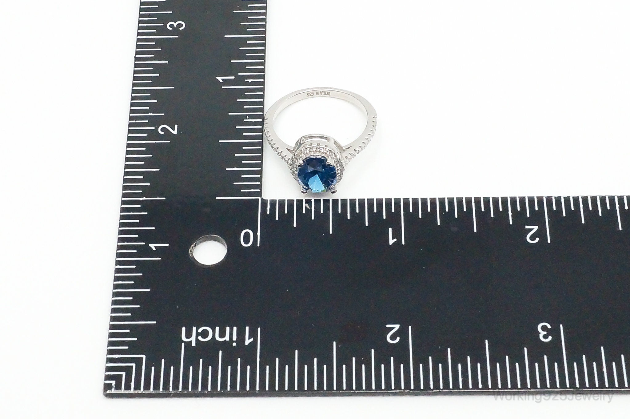 Lab Sapphire Cubic Zirconia Sterling Silver Ring - Size 7