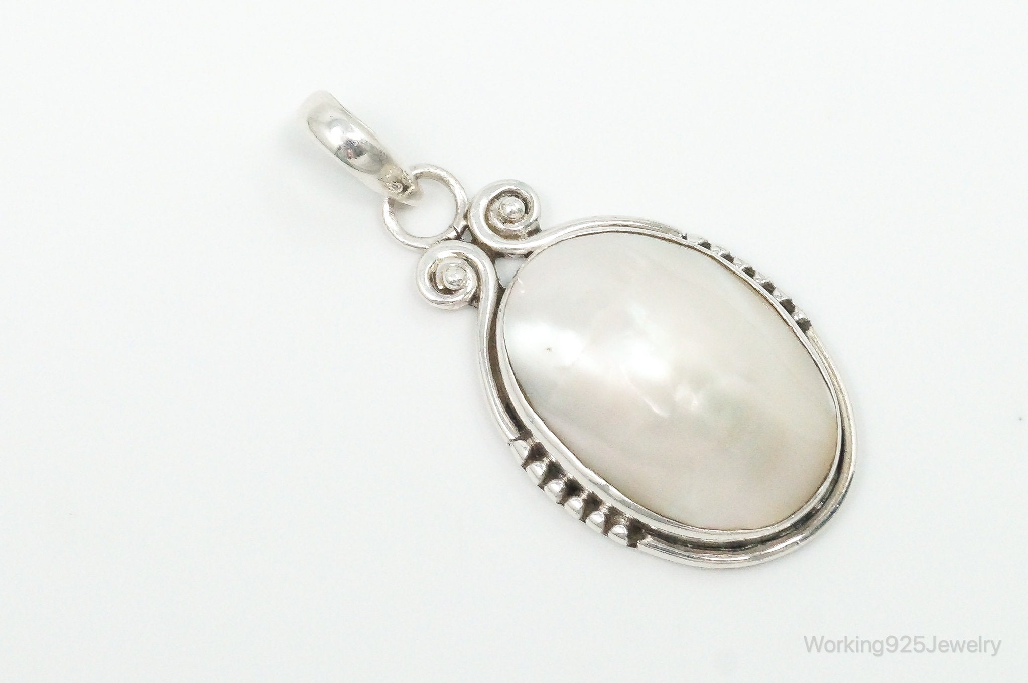 Large Vintage Pearl Sterling Silver Pendant