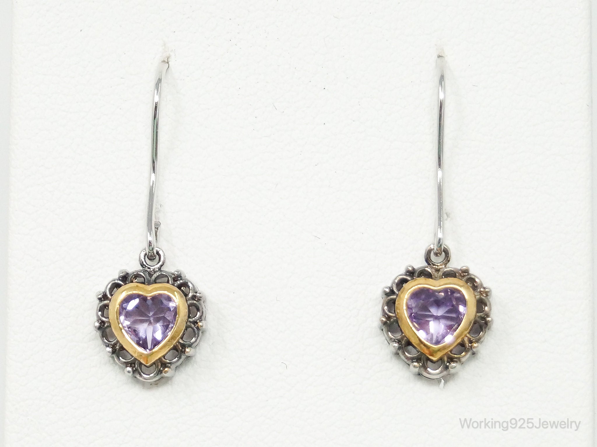 Designer FAS Gold Vermeil Amethyst Hearts Sterling Silver Earrings