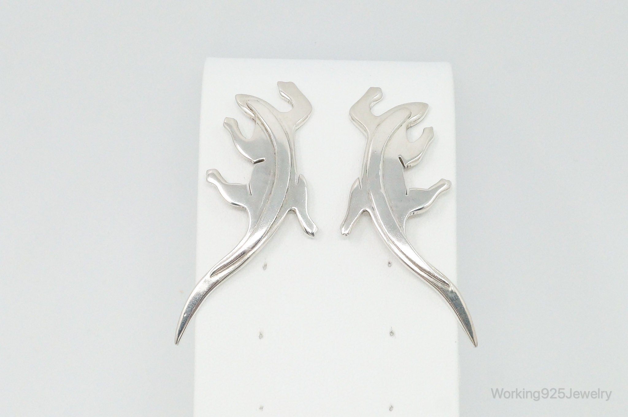 Large Vintage Mexico Designer Lizard Sterling Silver Earrings