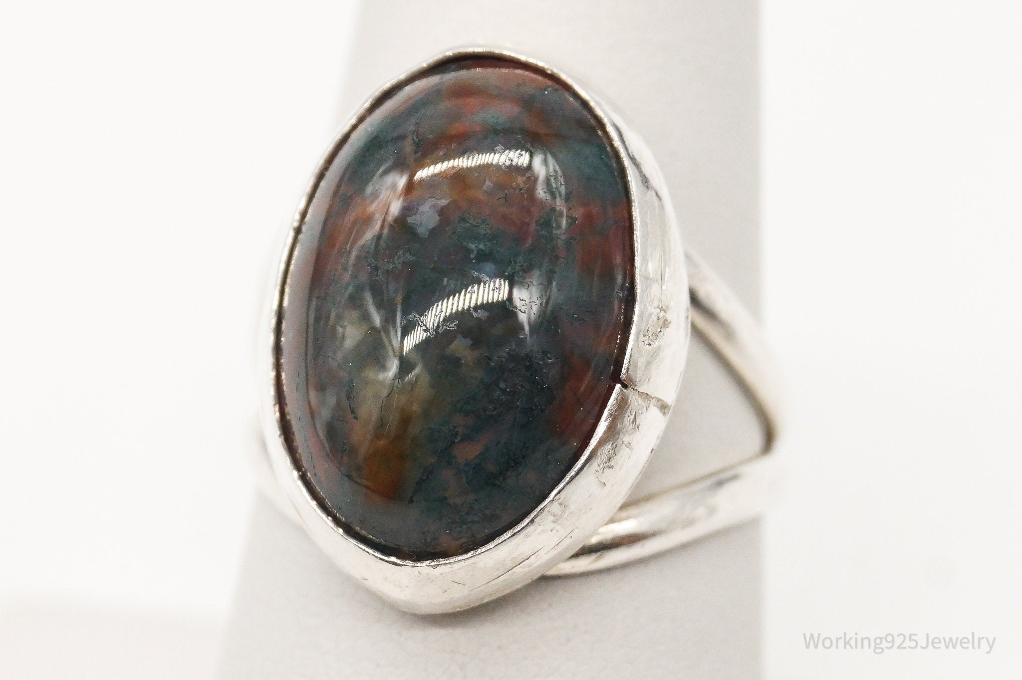 Vintage Agate Silver Ring - Size 7.75