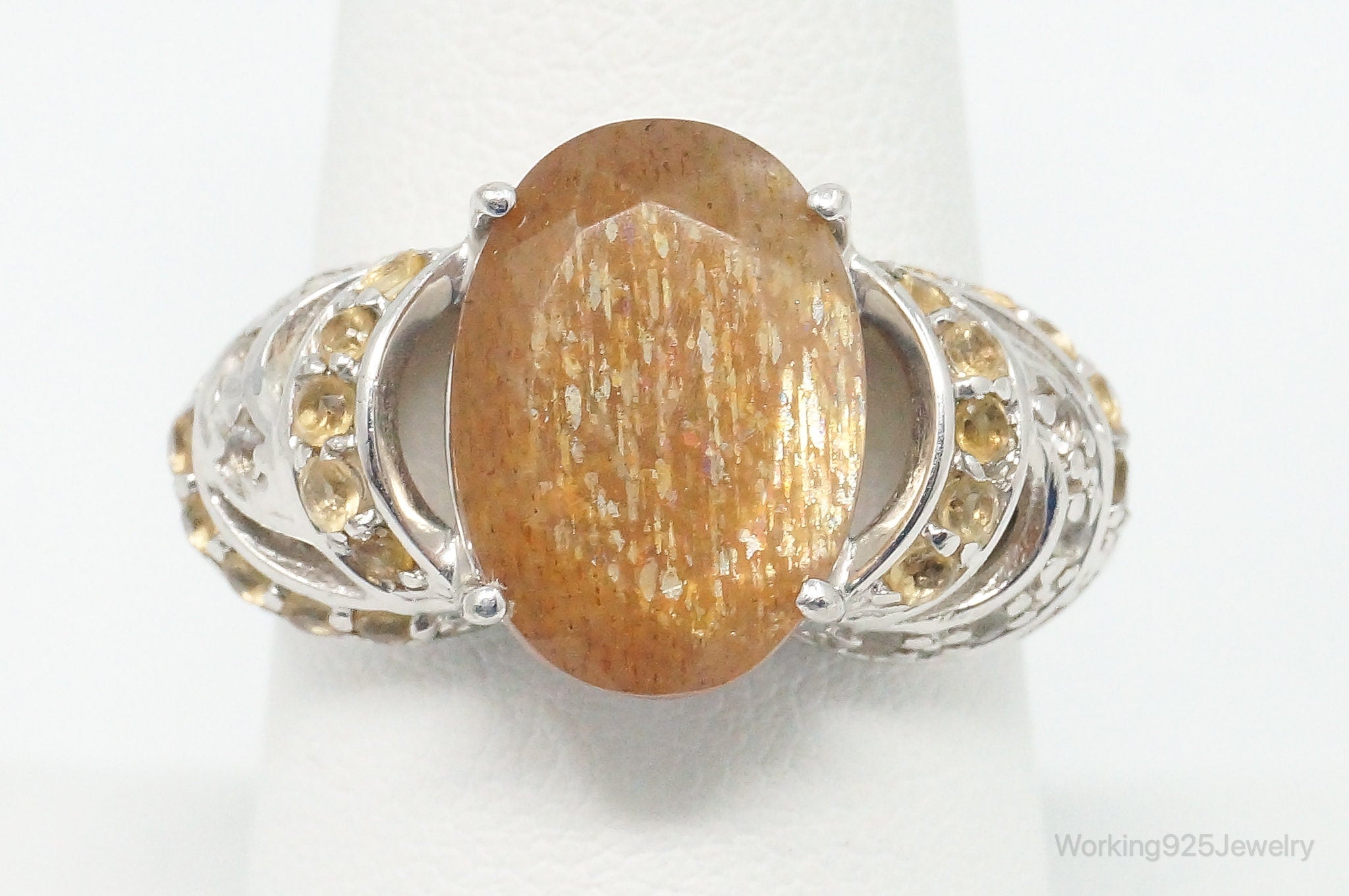 TGGC Sunstone Citrine Cubic Zirconia Sterling Silver Ring SZ 9