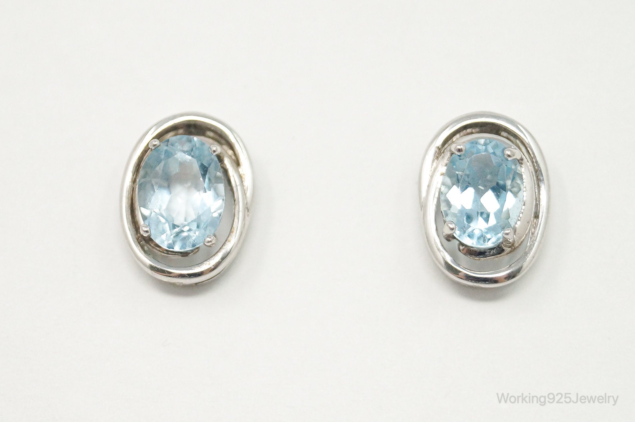 Blue Topaz Art Deco Sterling Silver Earrings