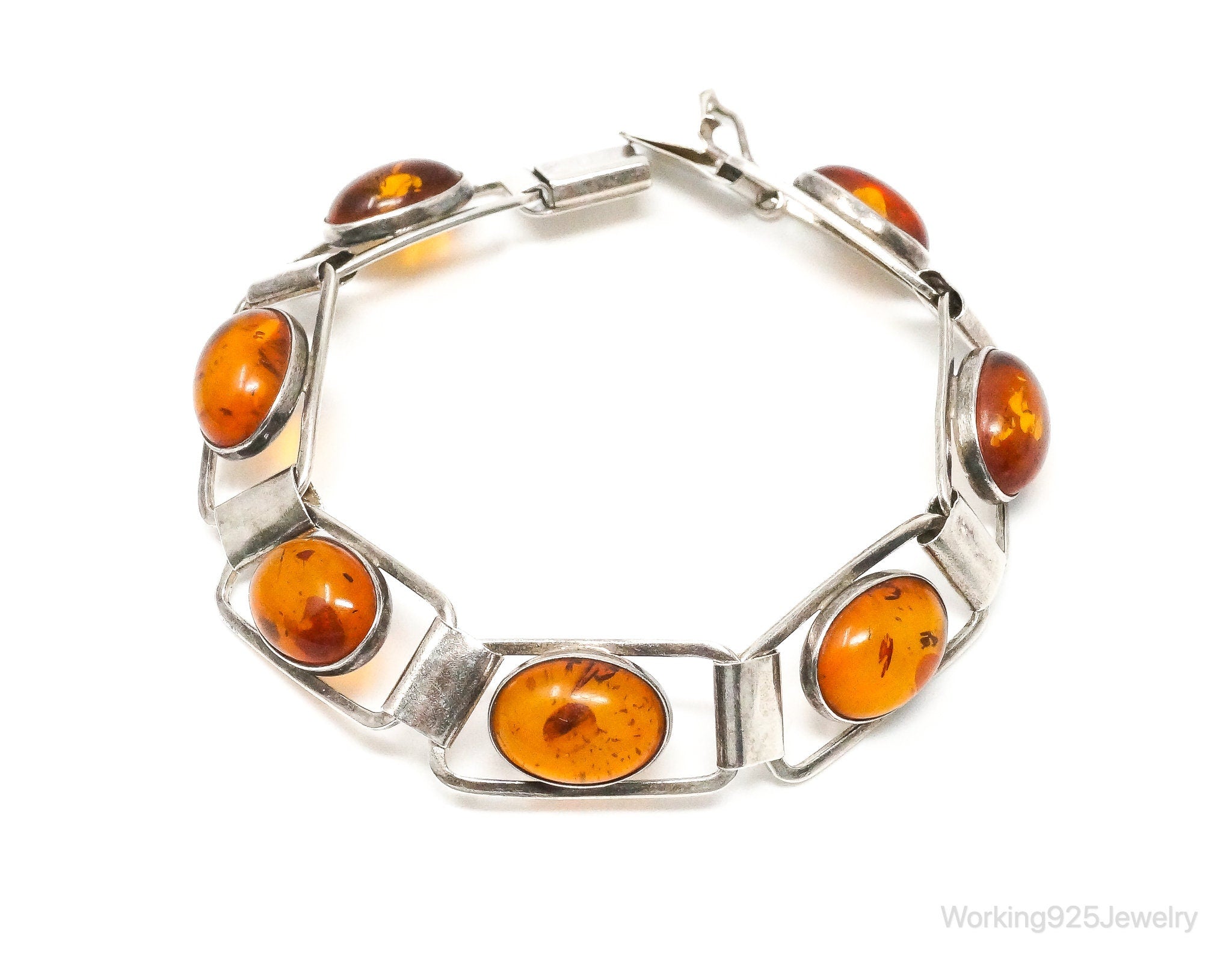 Vintage Graciana Baltic Amber Modernist Sterling Silver Bracelet