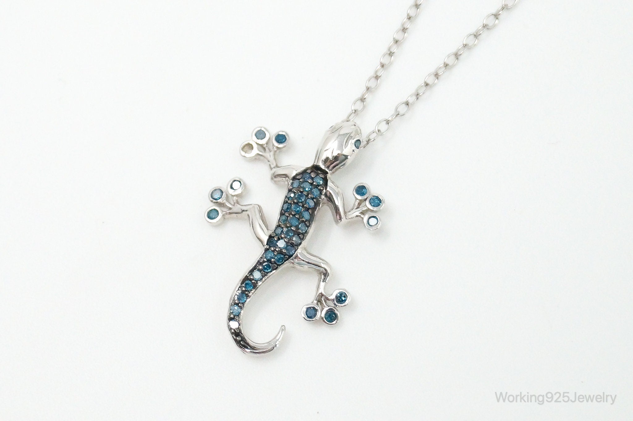 Blue Diamonds Gecko Sterling Silver Necklace