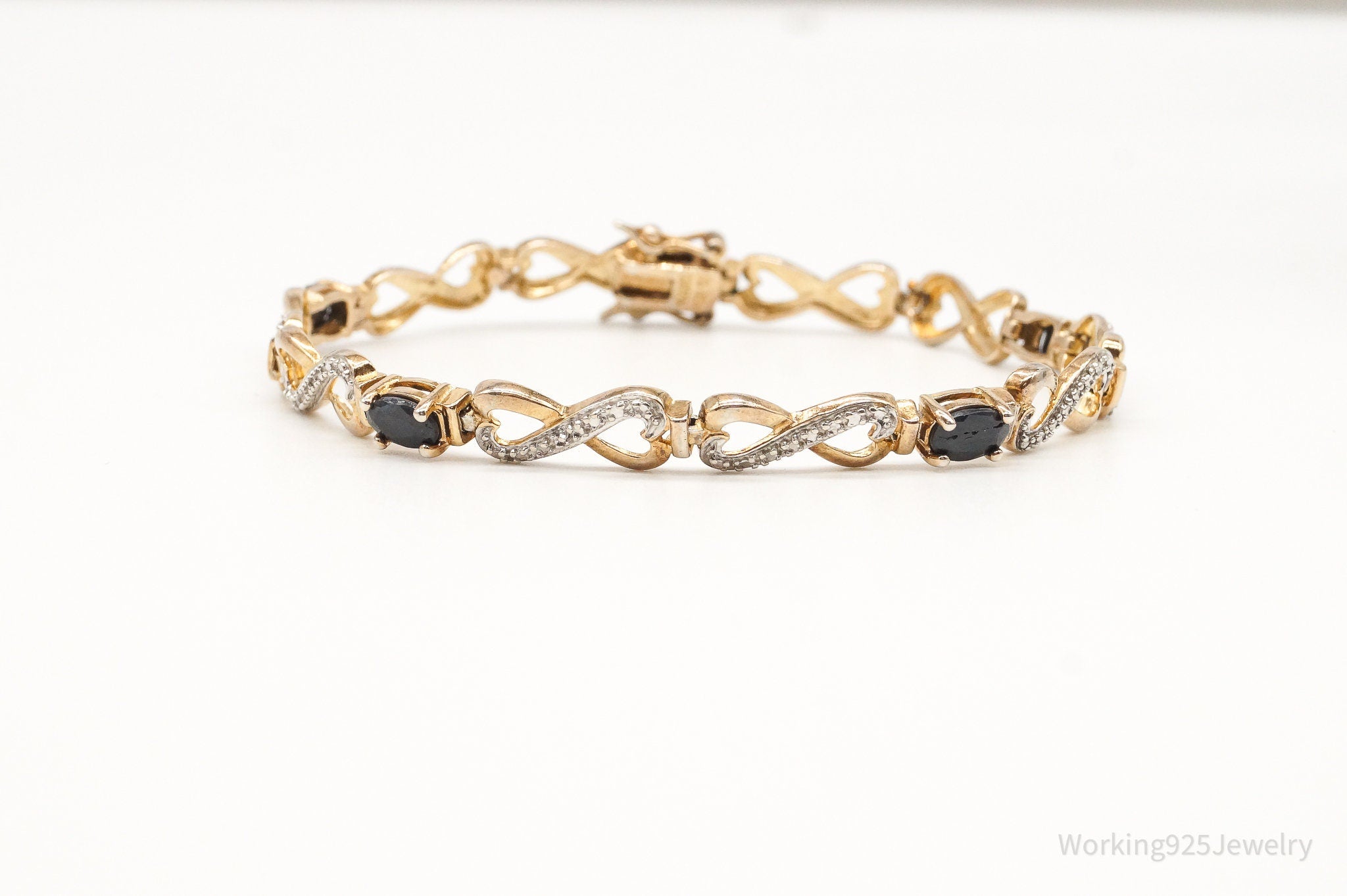 Designer Ross Simons Sapphires One Diamond Gold Vermeil Sterling Silver Bracelet