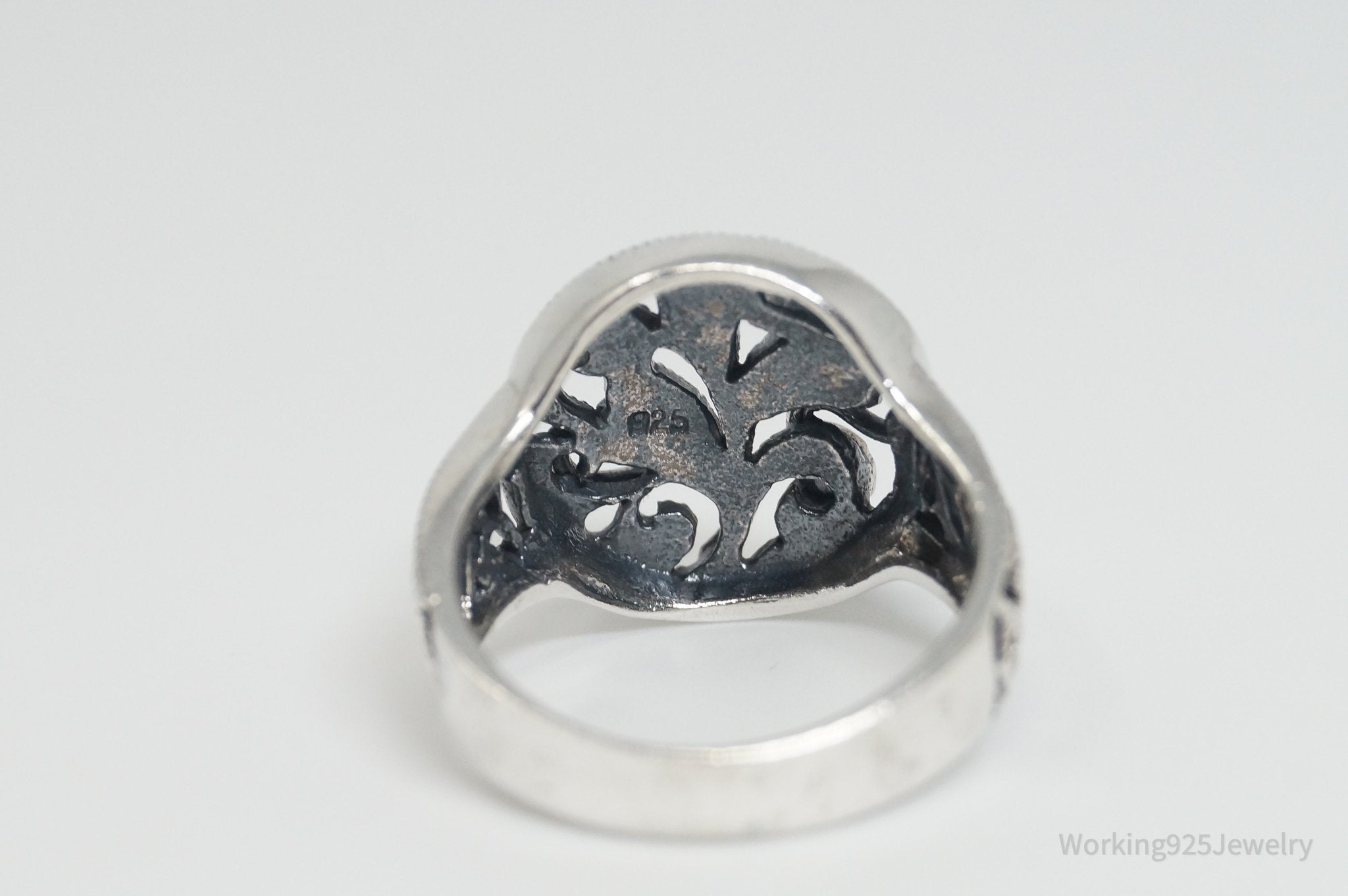 Vintage Floral Motif Cut Out Design Sterling Silver Ring - Sz 6.5