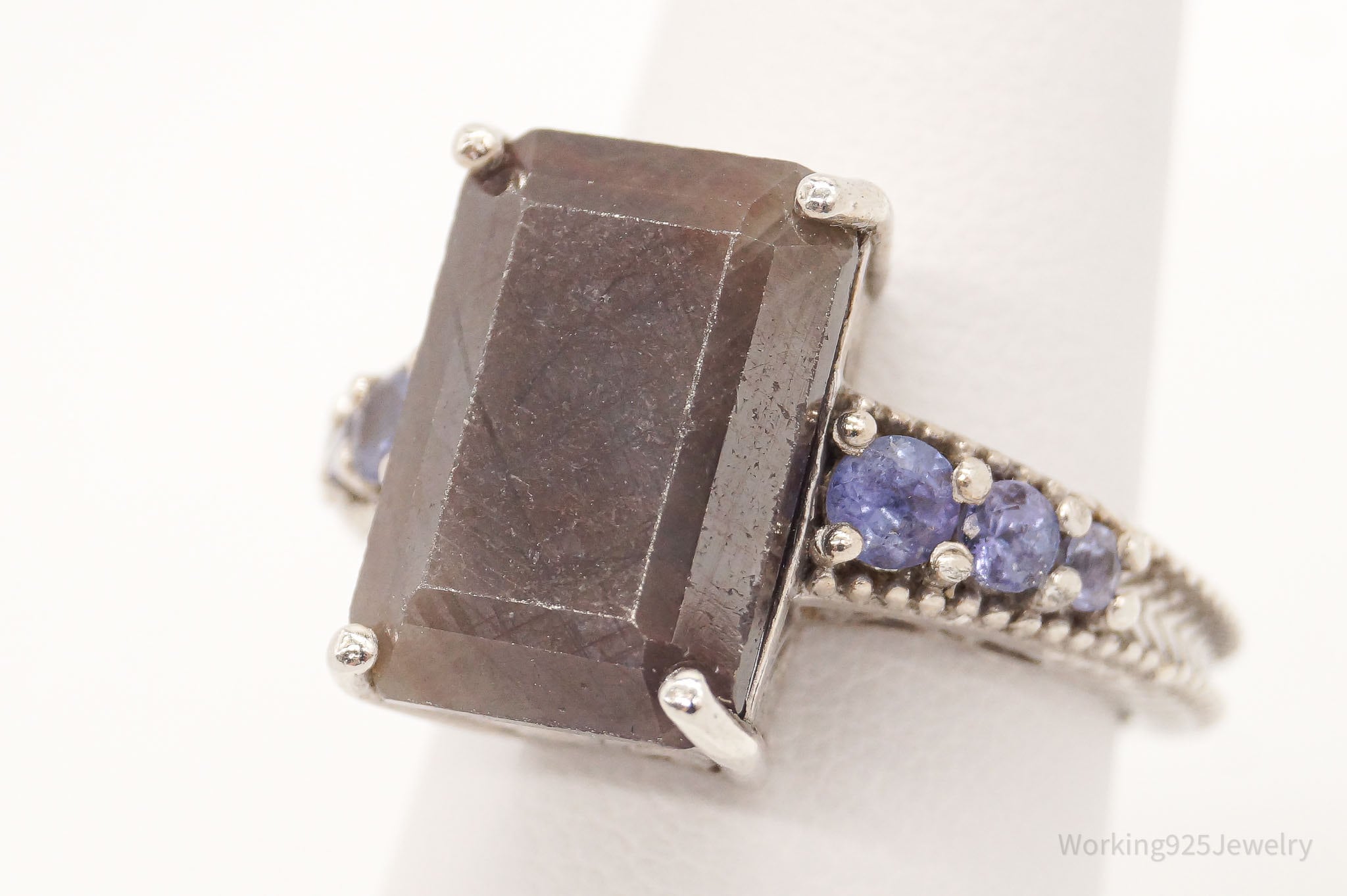 Vintage Dark Rutilated Quartz Iolite Sterling Silver Ring - Size 6.25