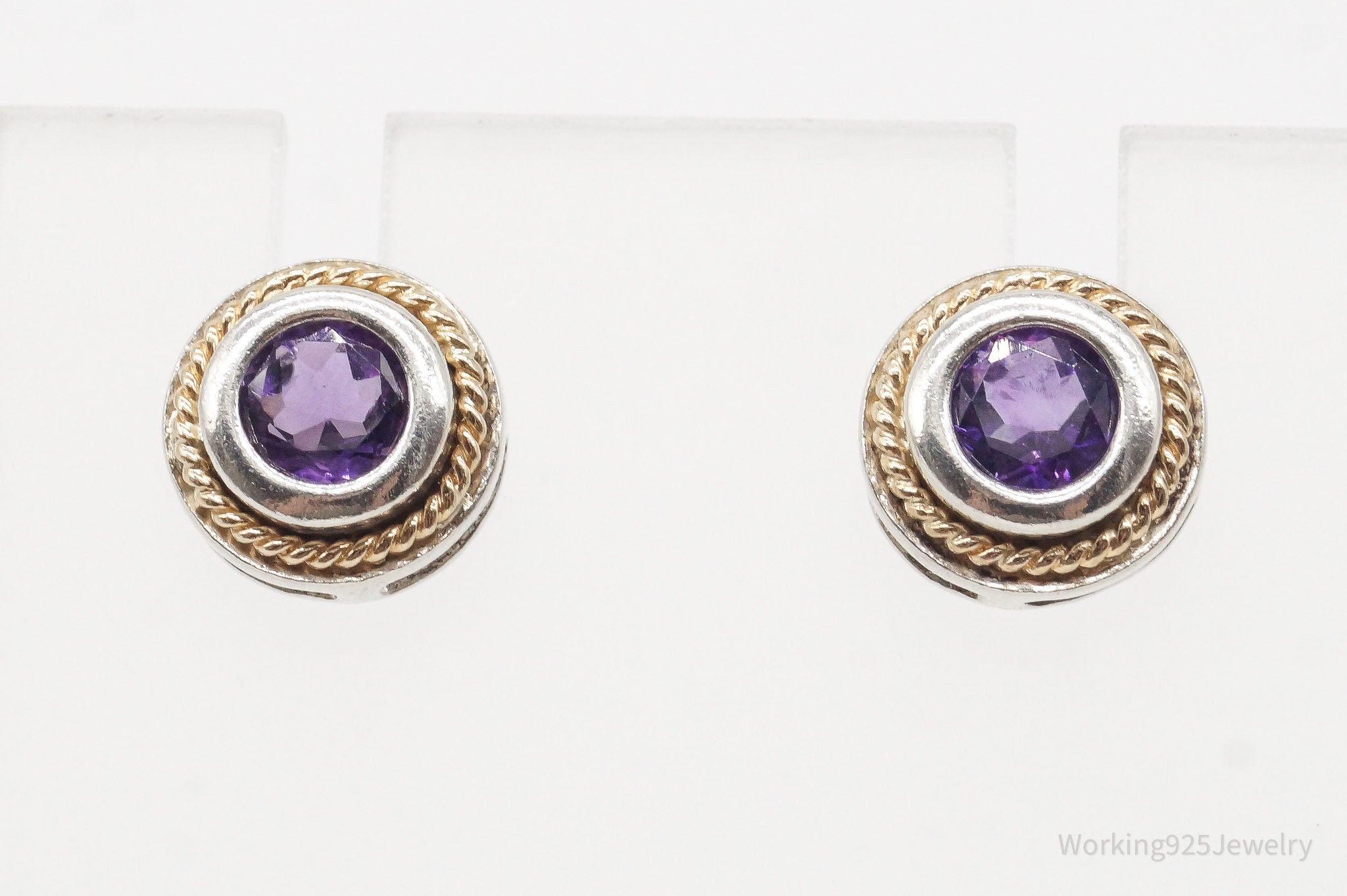 Designer Ross Simons Amethyst 14K Gold Sterling Silver Earrings