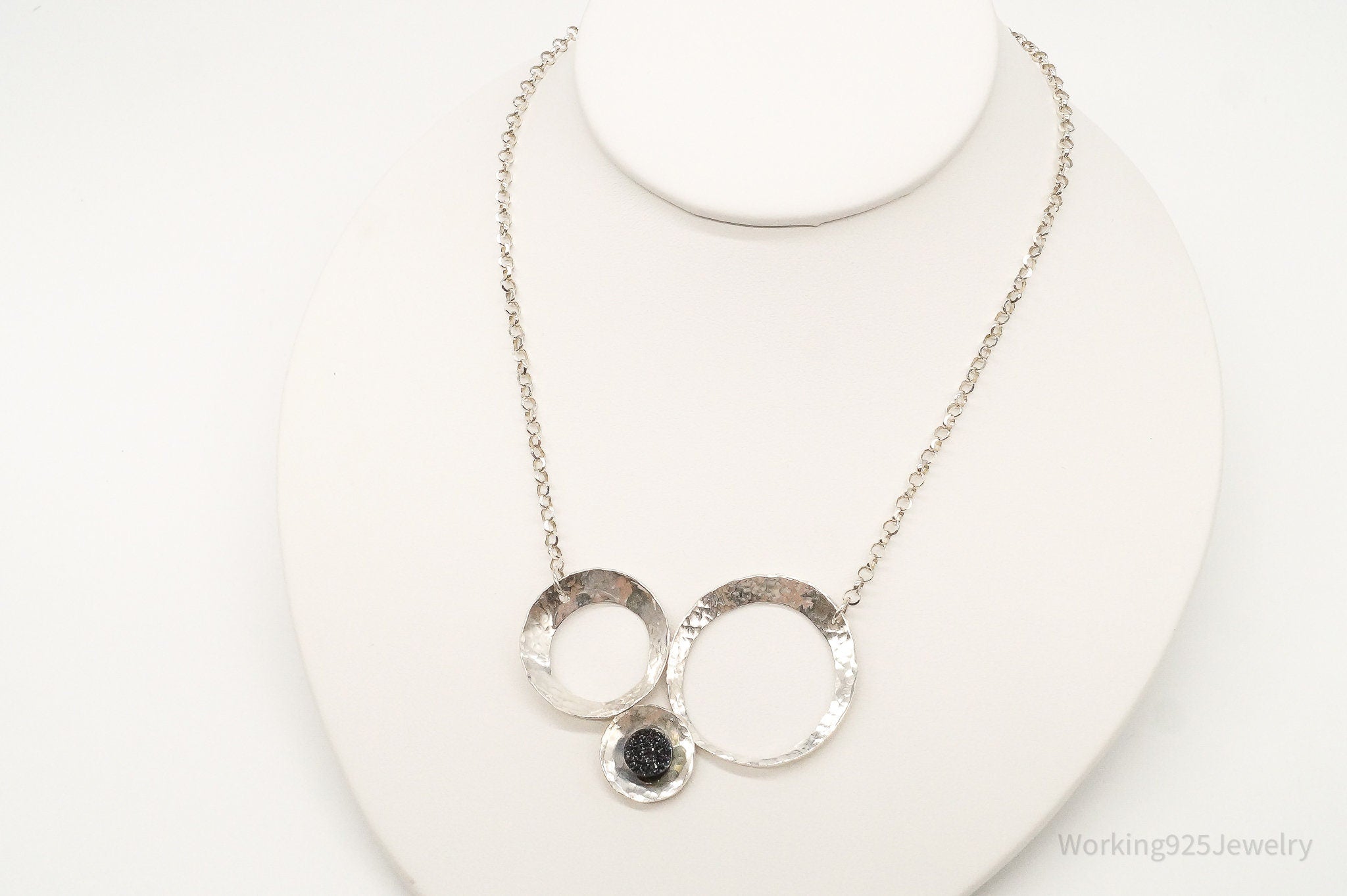 Modernist Druzy Quartz Sterling Silver Necklace