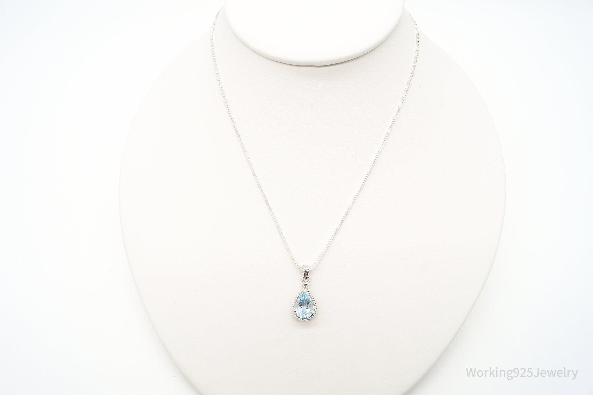 Vintage Designer DBJ Blue Topaz Diamond Sterling Silver Adjustable Necklace