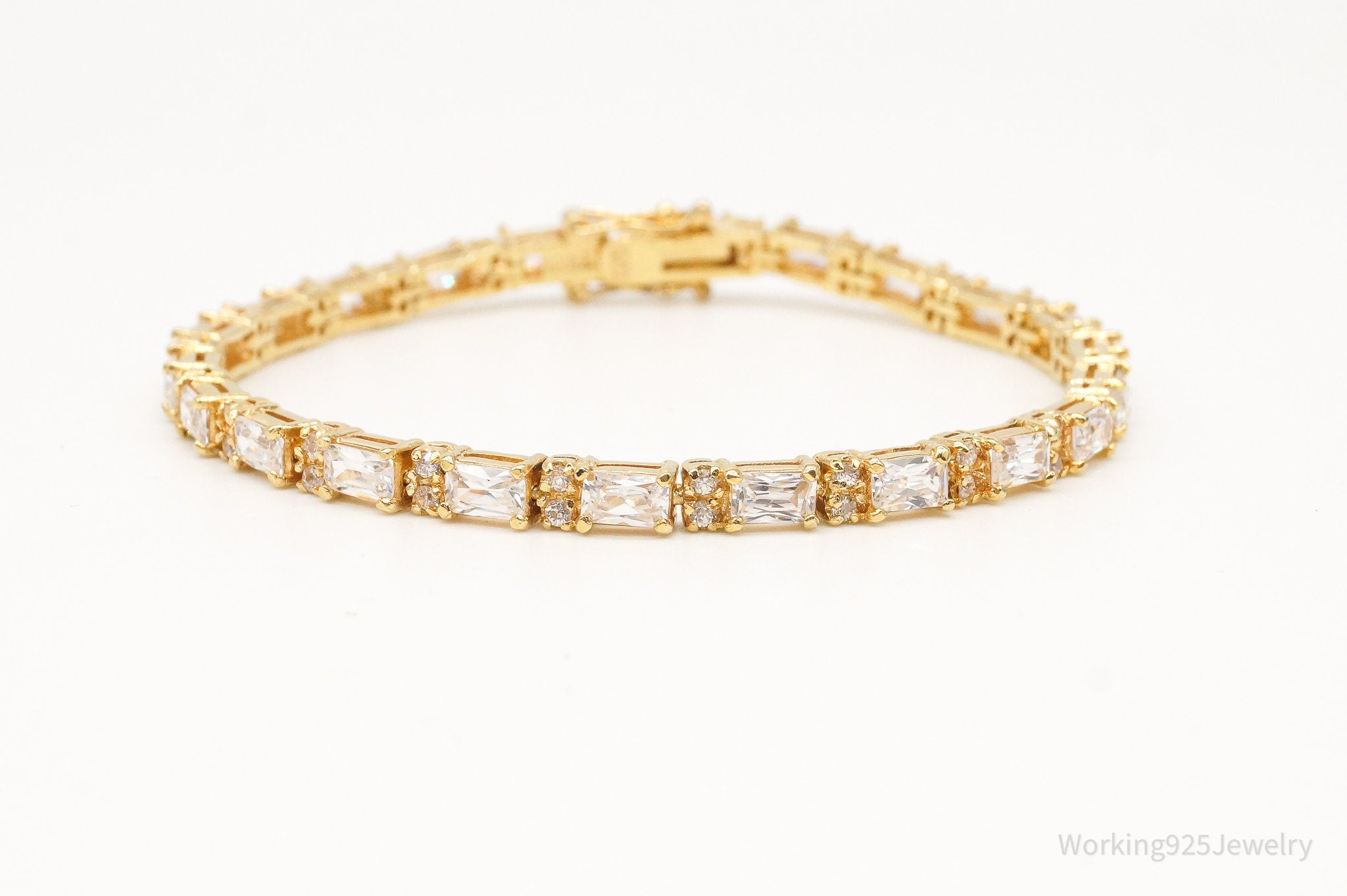 Vintage Cubic Zirconia Gold Vermeil Sterling Silver Tennis Bracelet