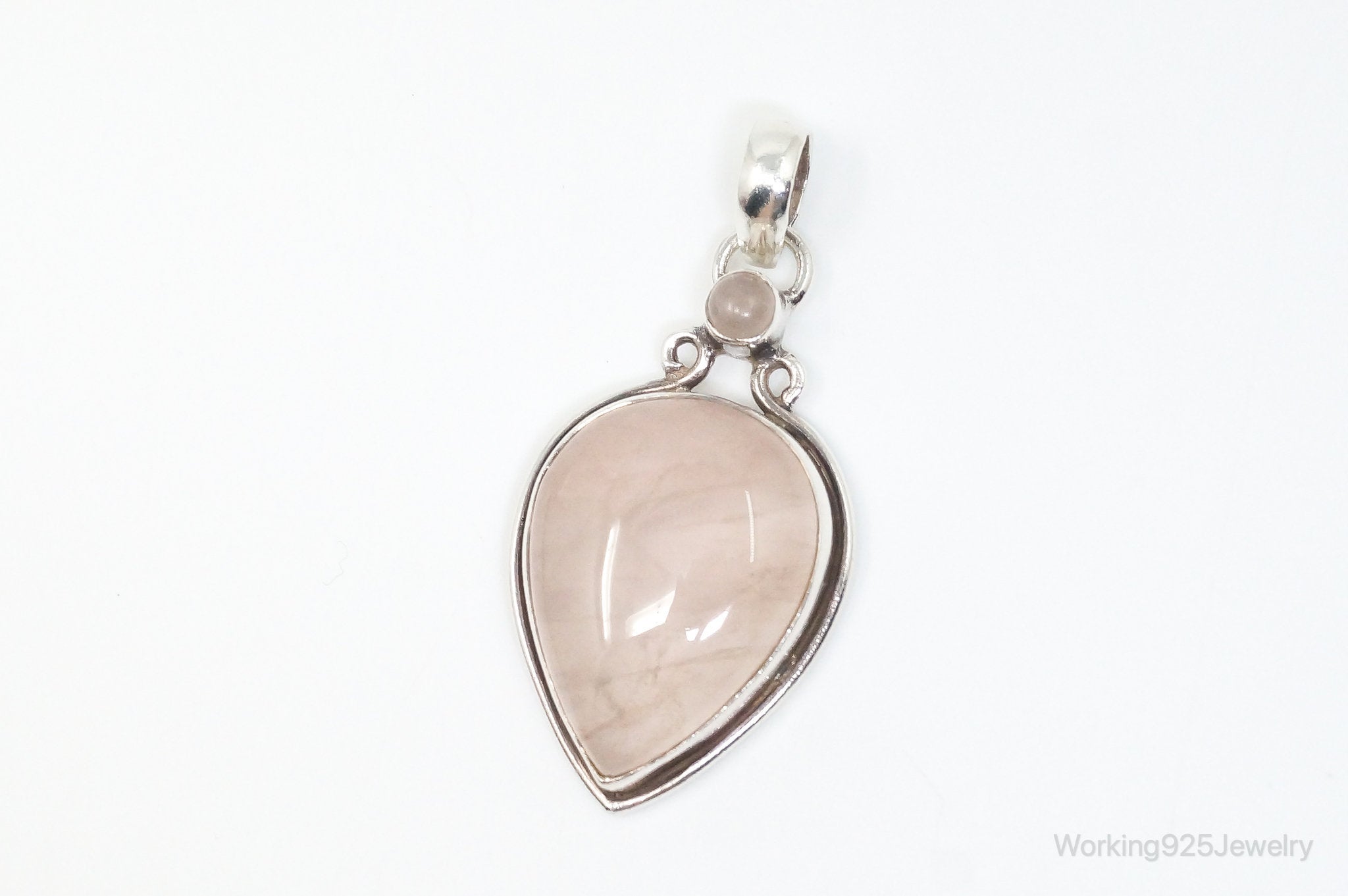 Large Vintage Rose Quartz Sterling Silver Necklace Pendant