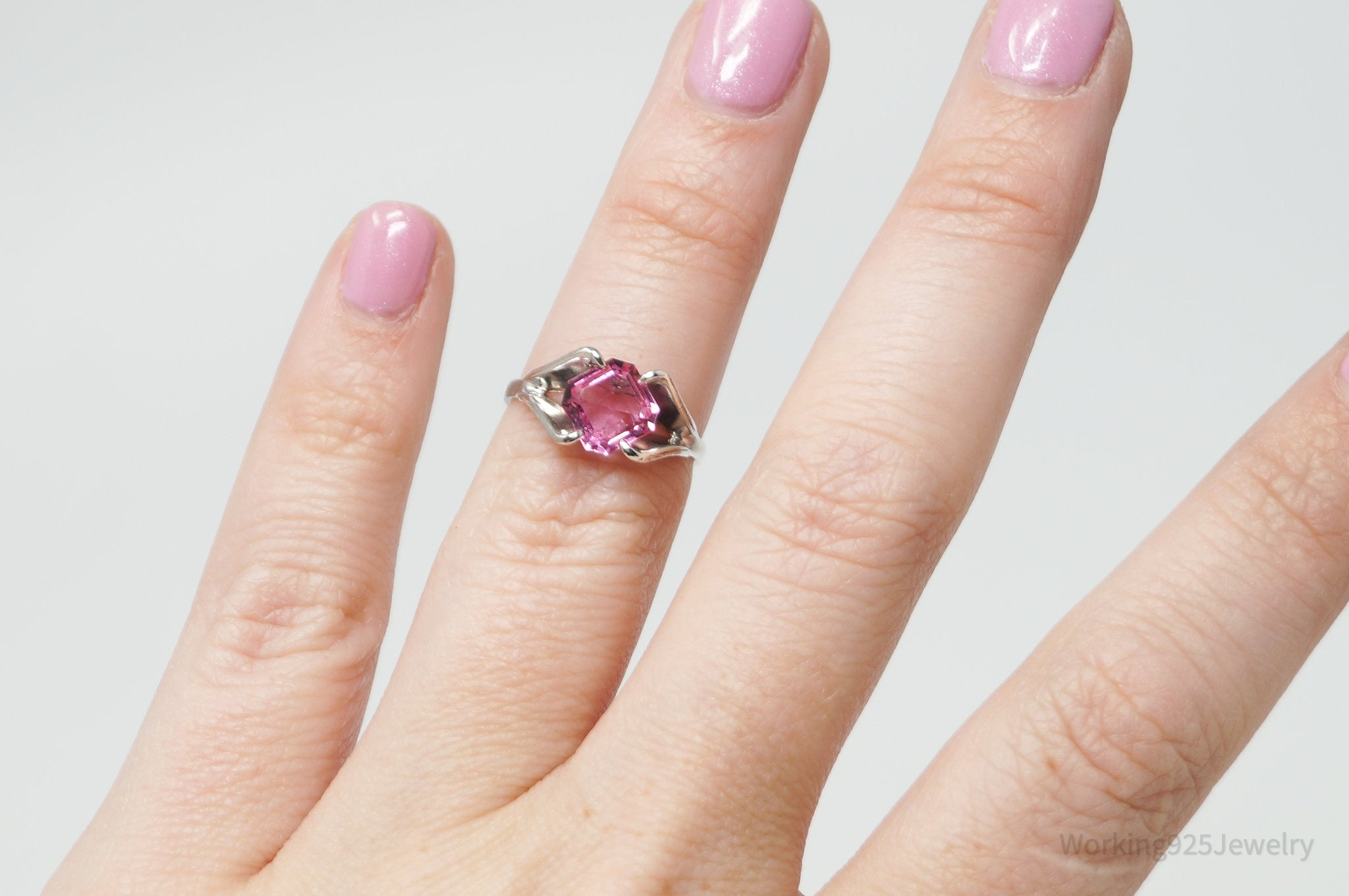 Antique Joseph Esposito Espo Pink Art Glass Sterling Silver Ring Size 4.75