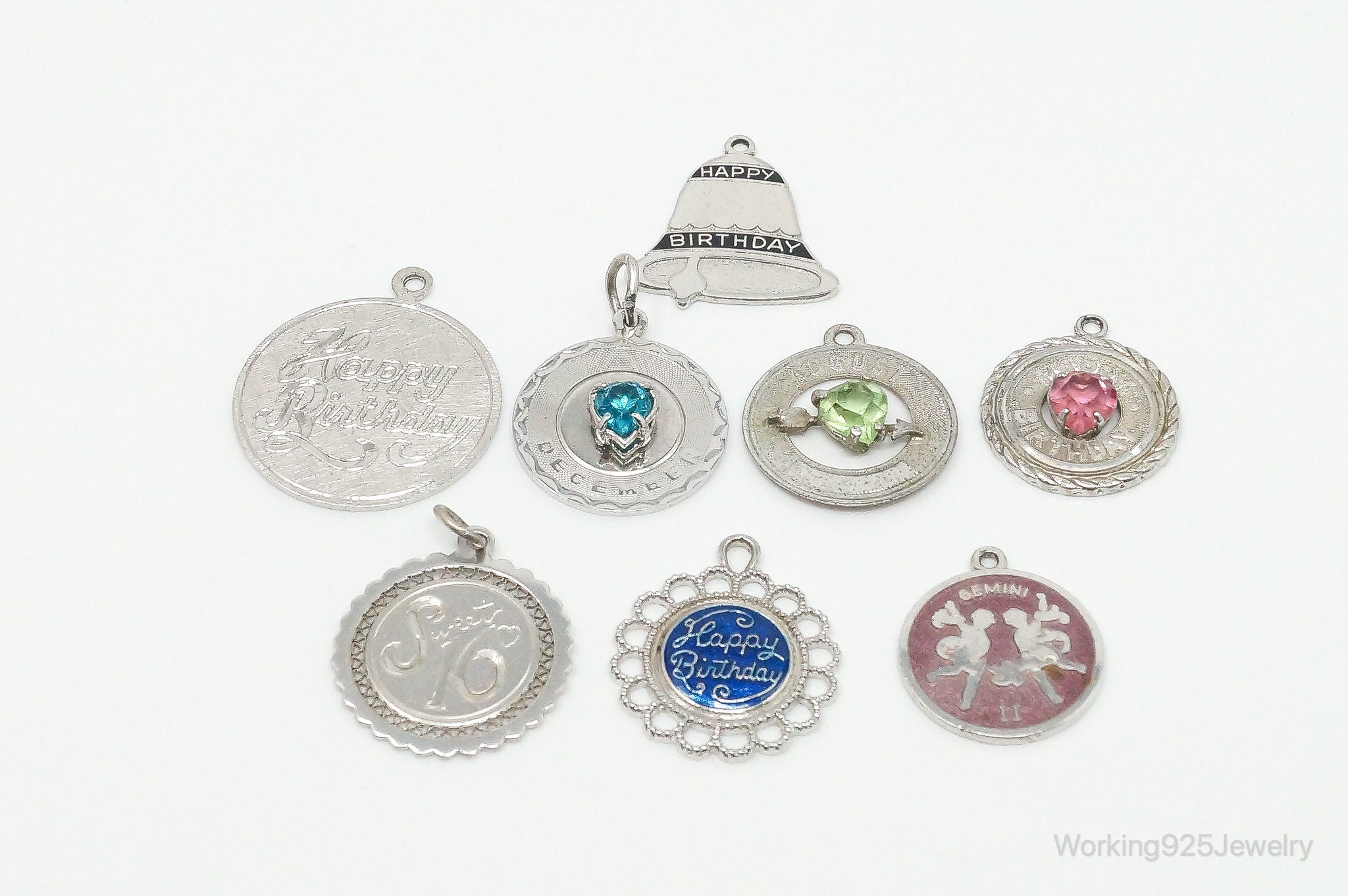 Vintage Antique Birthday Tags Sterling Silver Charms Lot