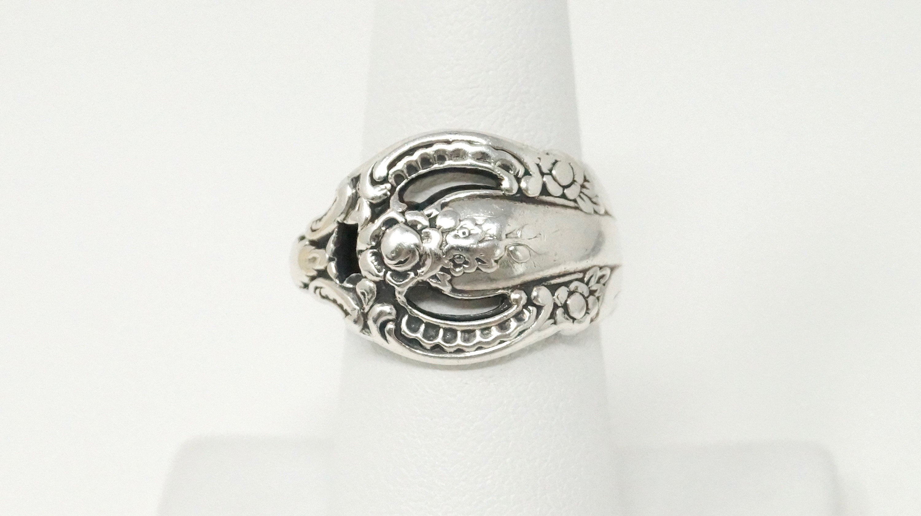 Vintage Floral Spoon Wrap Sterling Silver Ring - Size 7 1/2 -