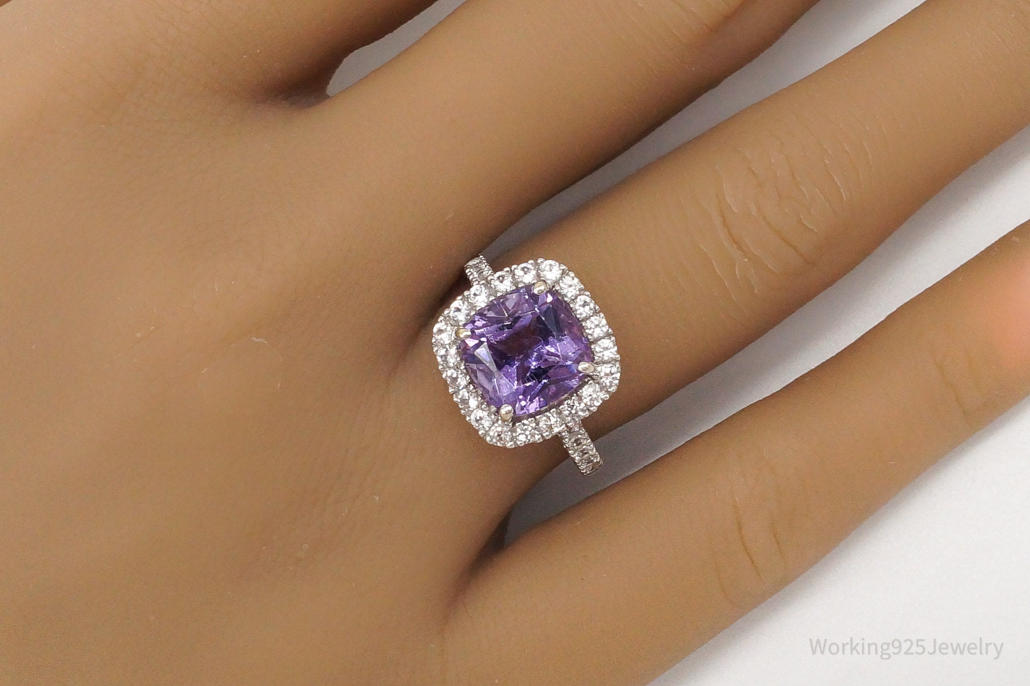 Vintage Amethyst Cubic Zirconia Sterling Silver Ring - Size 6.75
