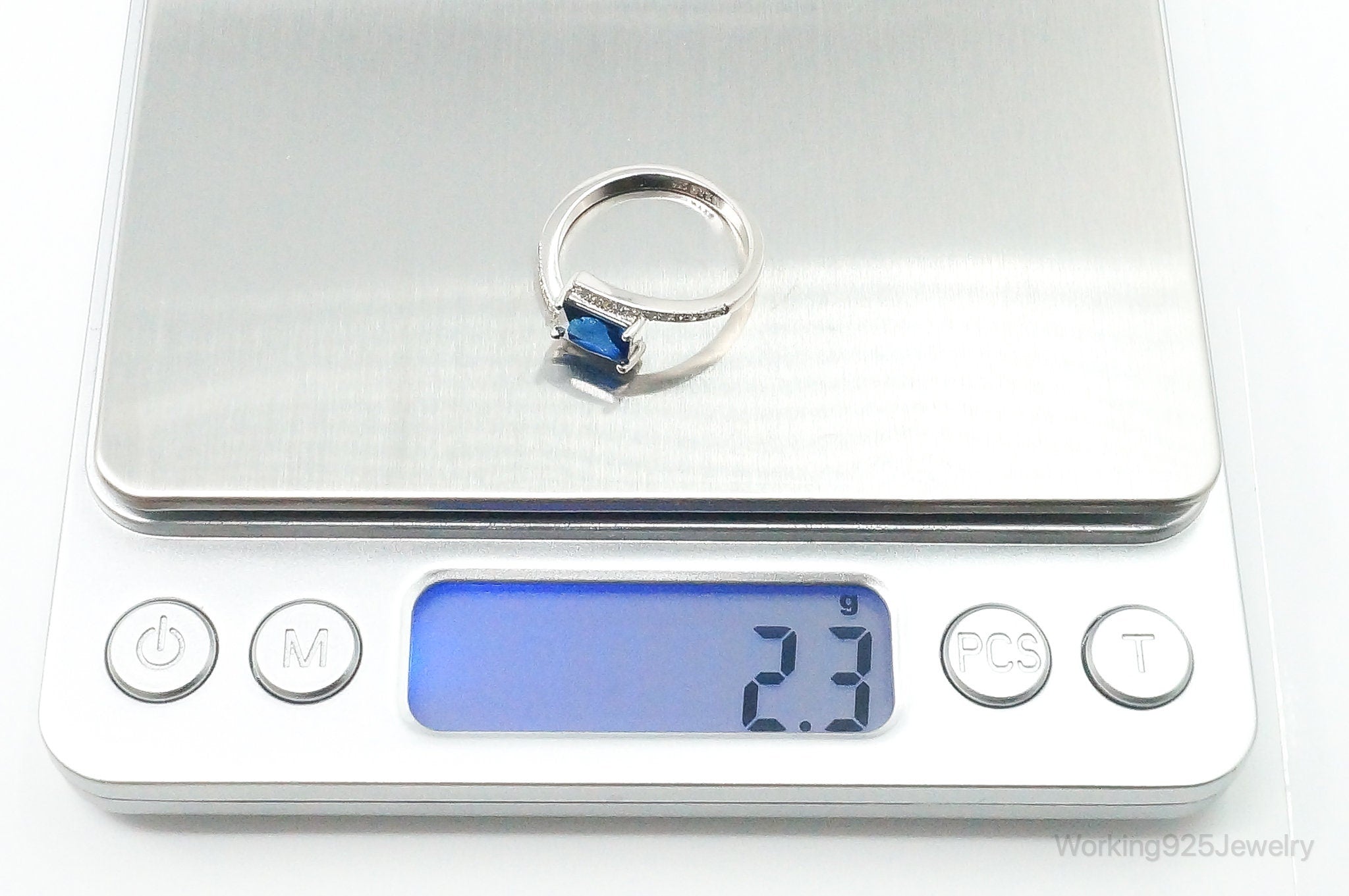 Lab Sapphire Cubic Zirconia Sterling Silver Ring - Size 6.75
