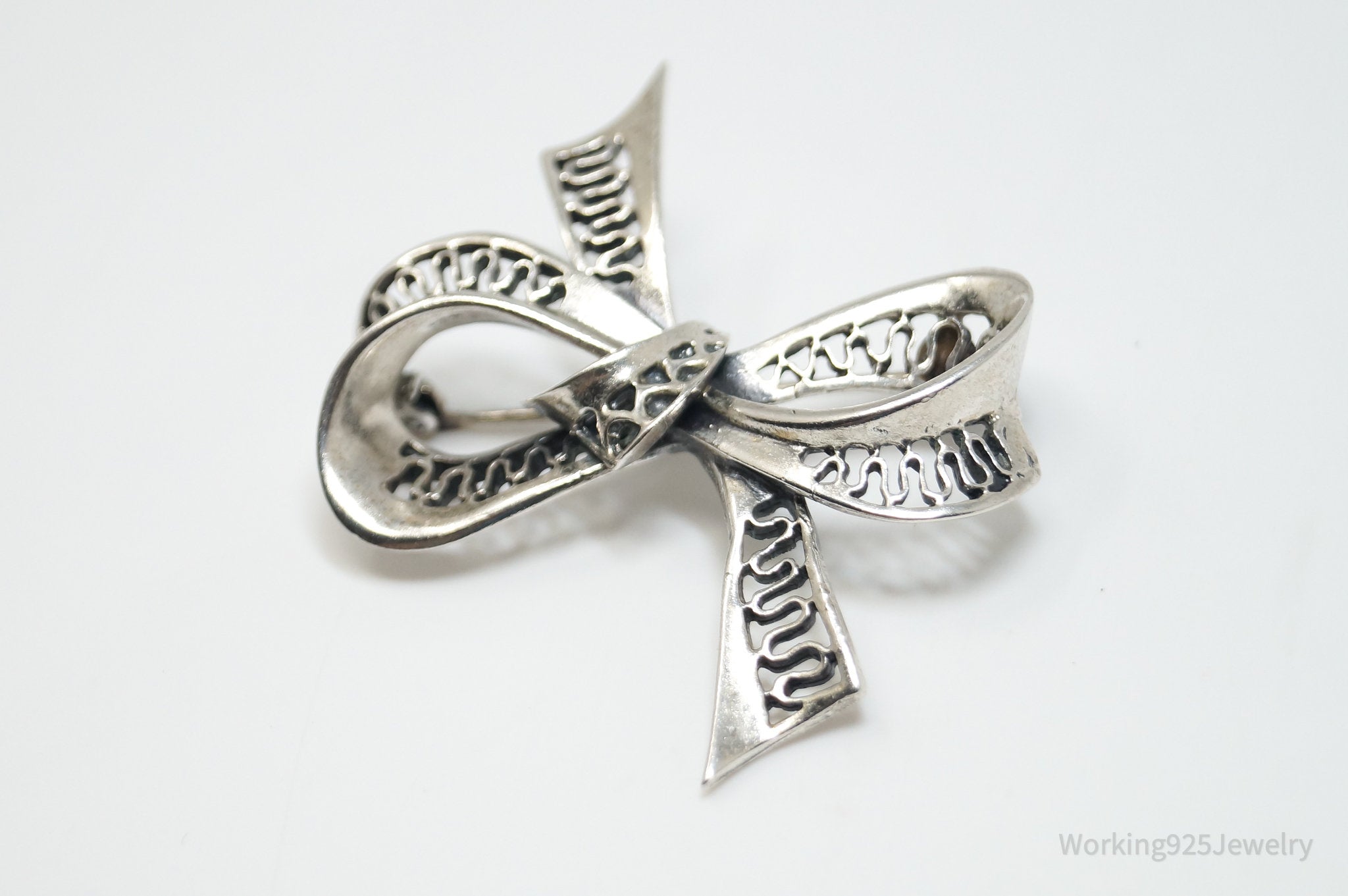 Vintage Designer Danecraft Large Bow Sterling Silver Pin Brooch