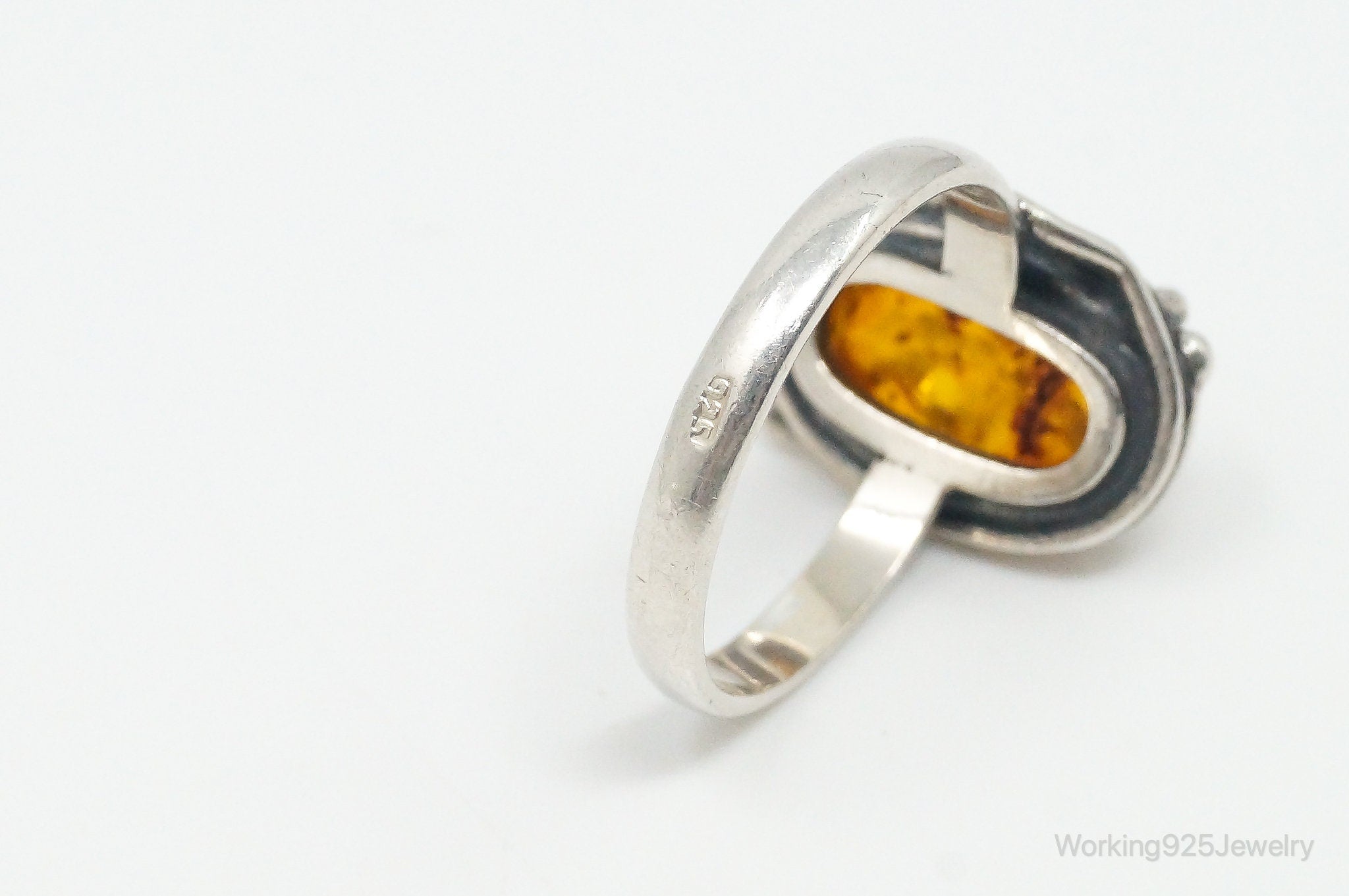 Vintage Baltic Amber Sterling Silver Ring - Size 6.25