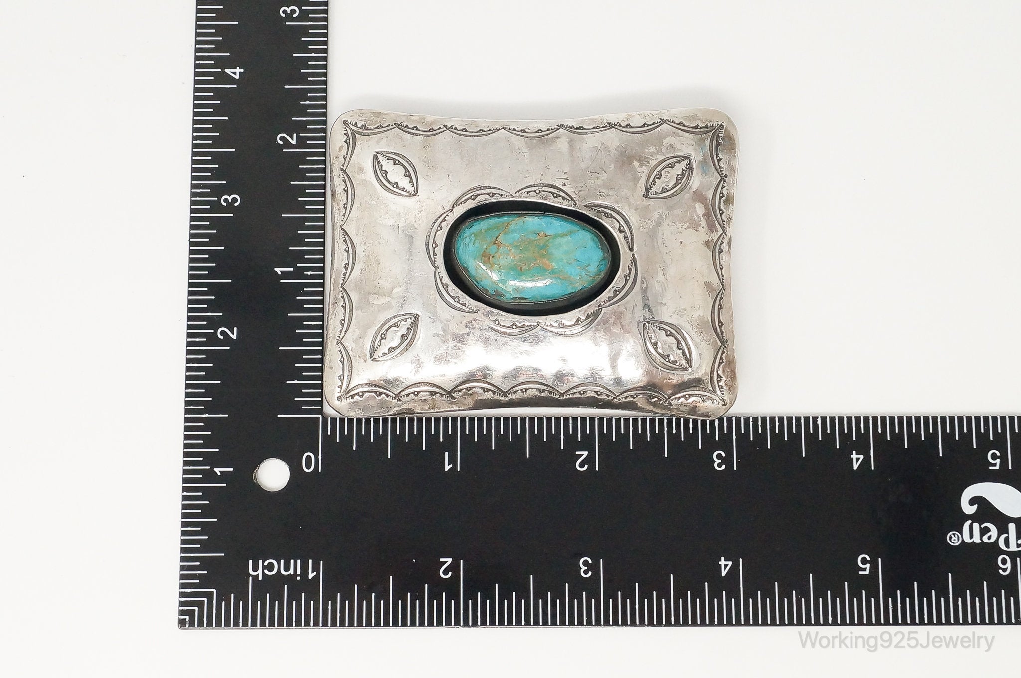 RARE Vintage Native American Chris Beyuka Turquoise Sterling Silver Belt Buckle