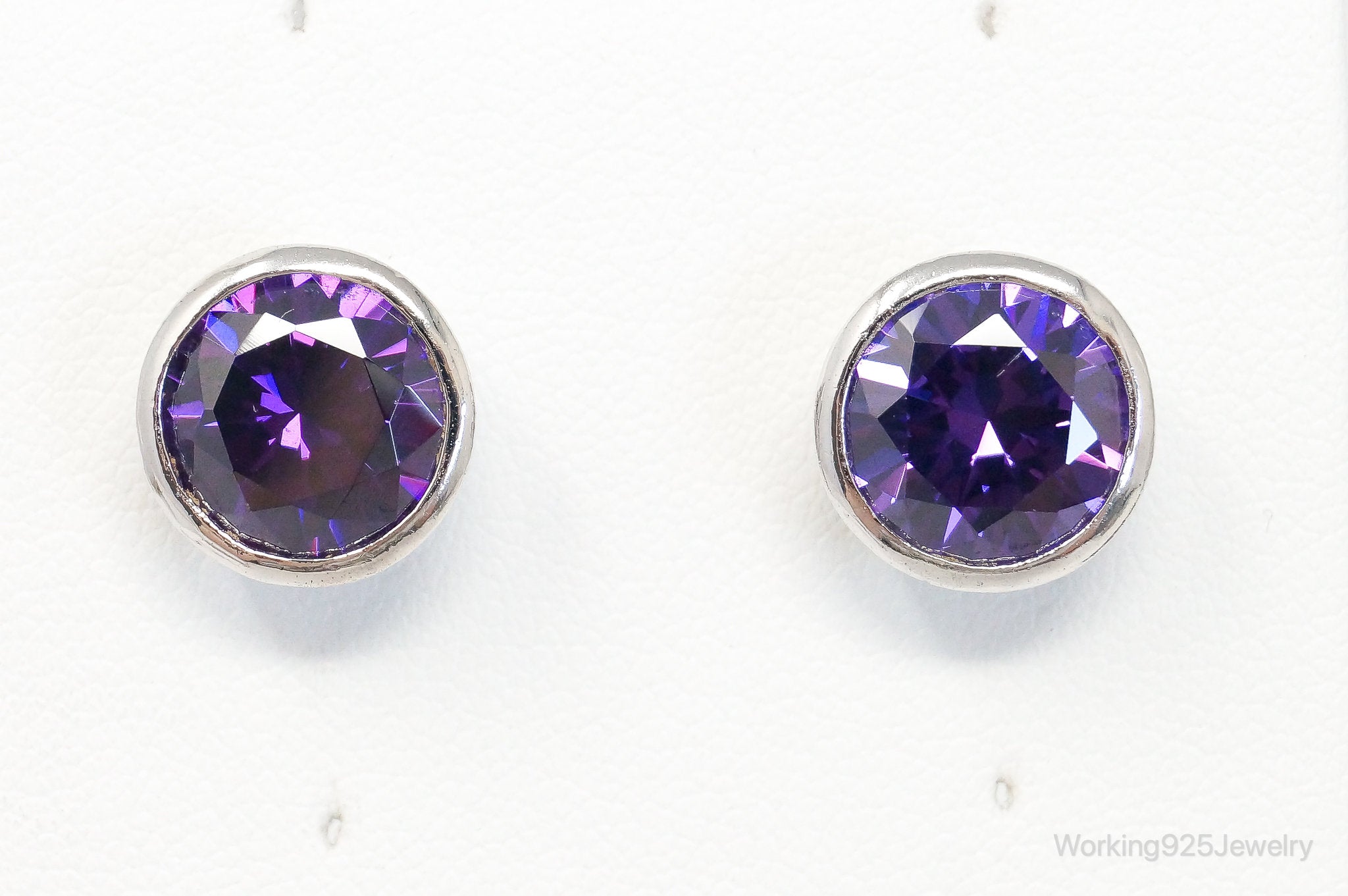 Large Purple Cubic Zirconia Silver Stud Post Earrings