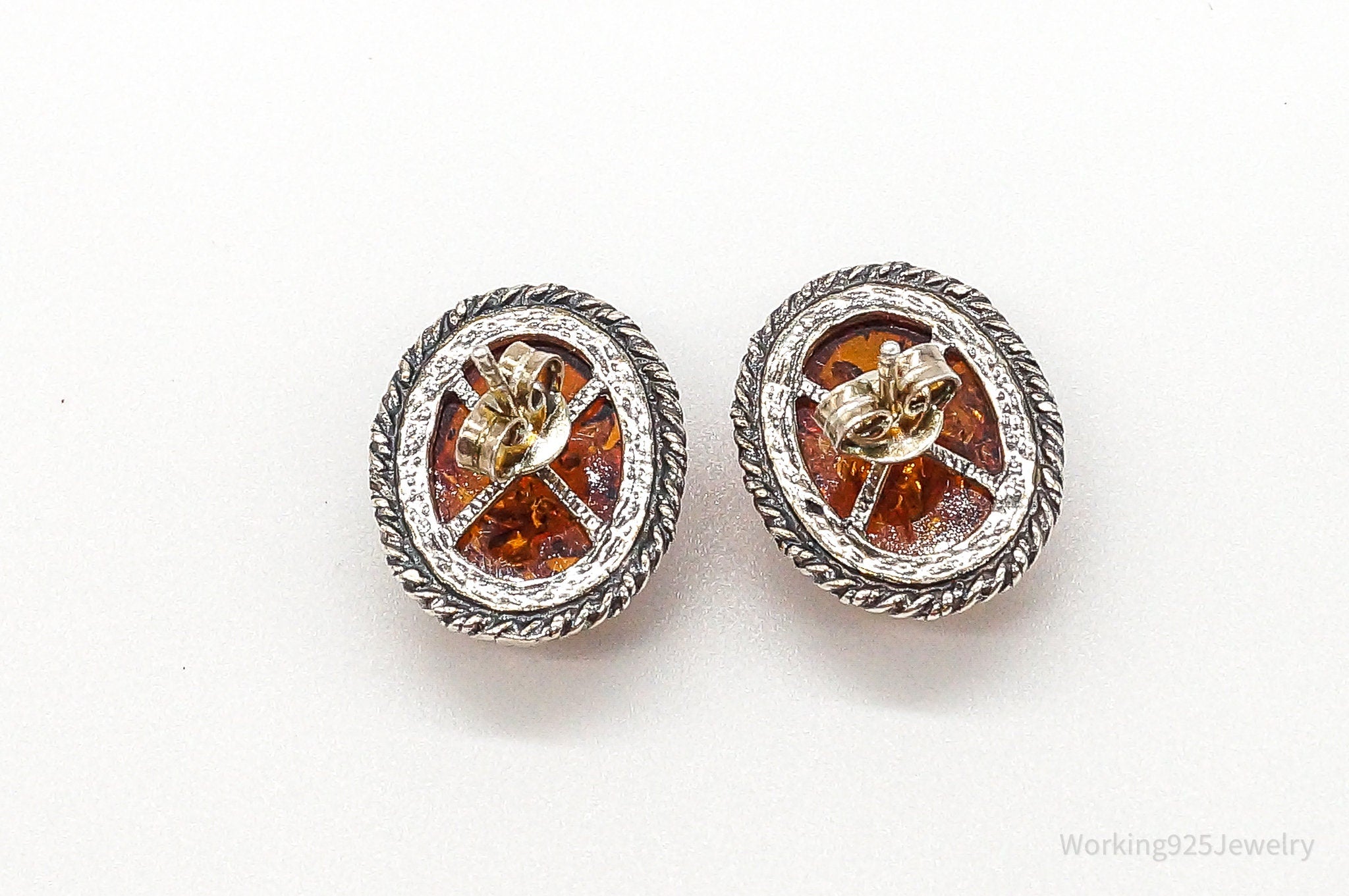 Vintage Amber Modernist Sterling Silver Earrings