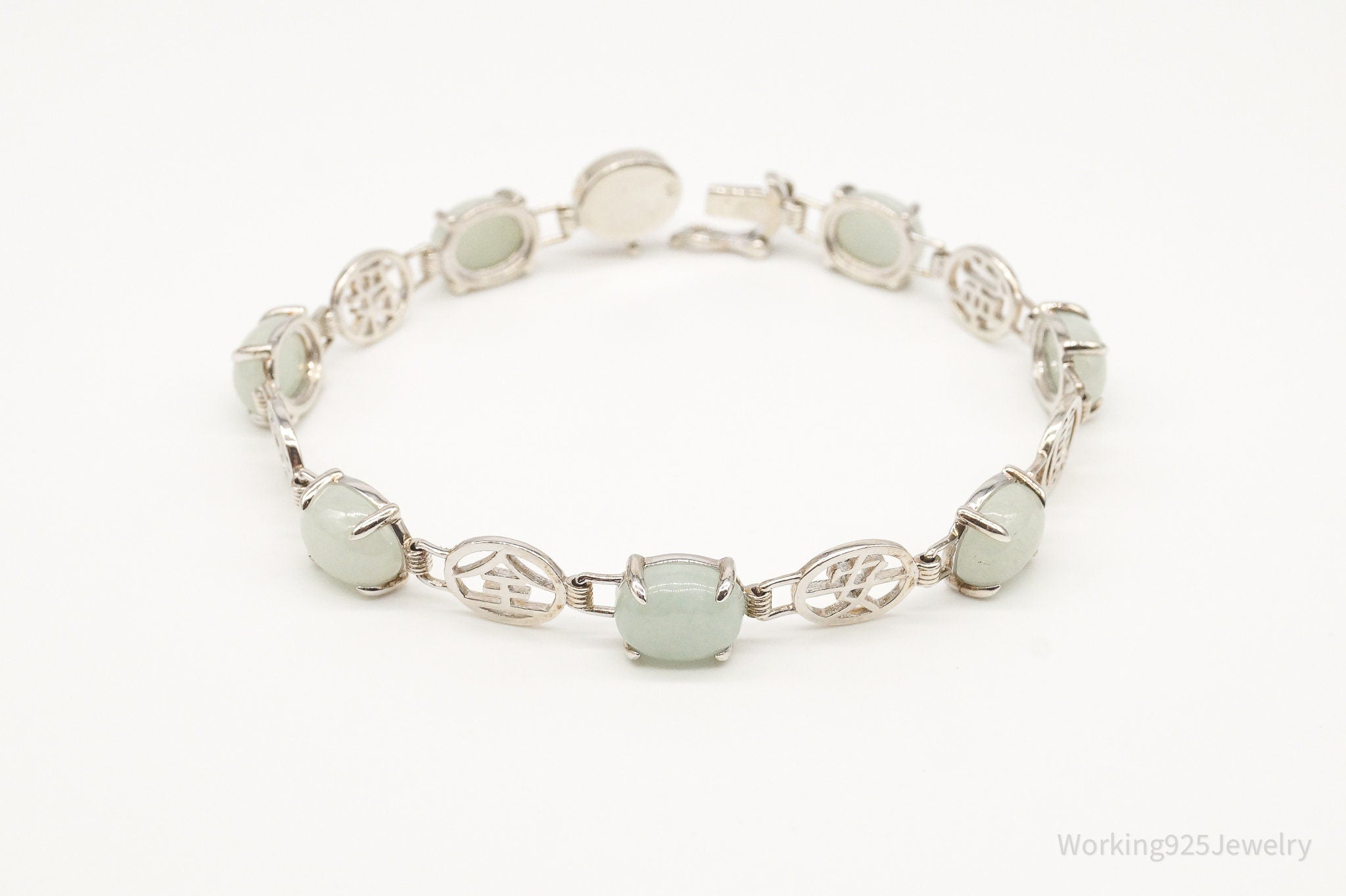 Vintage Jade Good Fortune Sterling Silver Bracelet