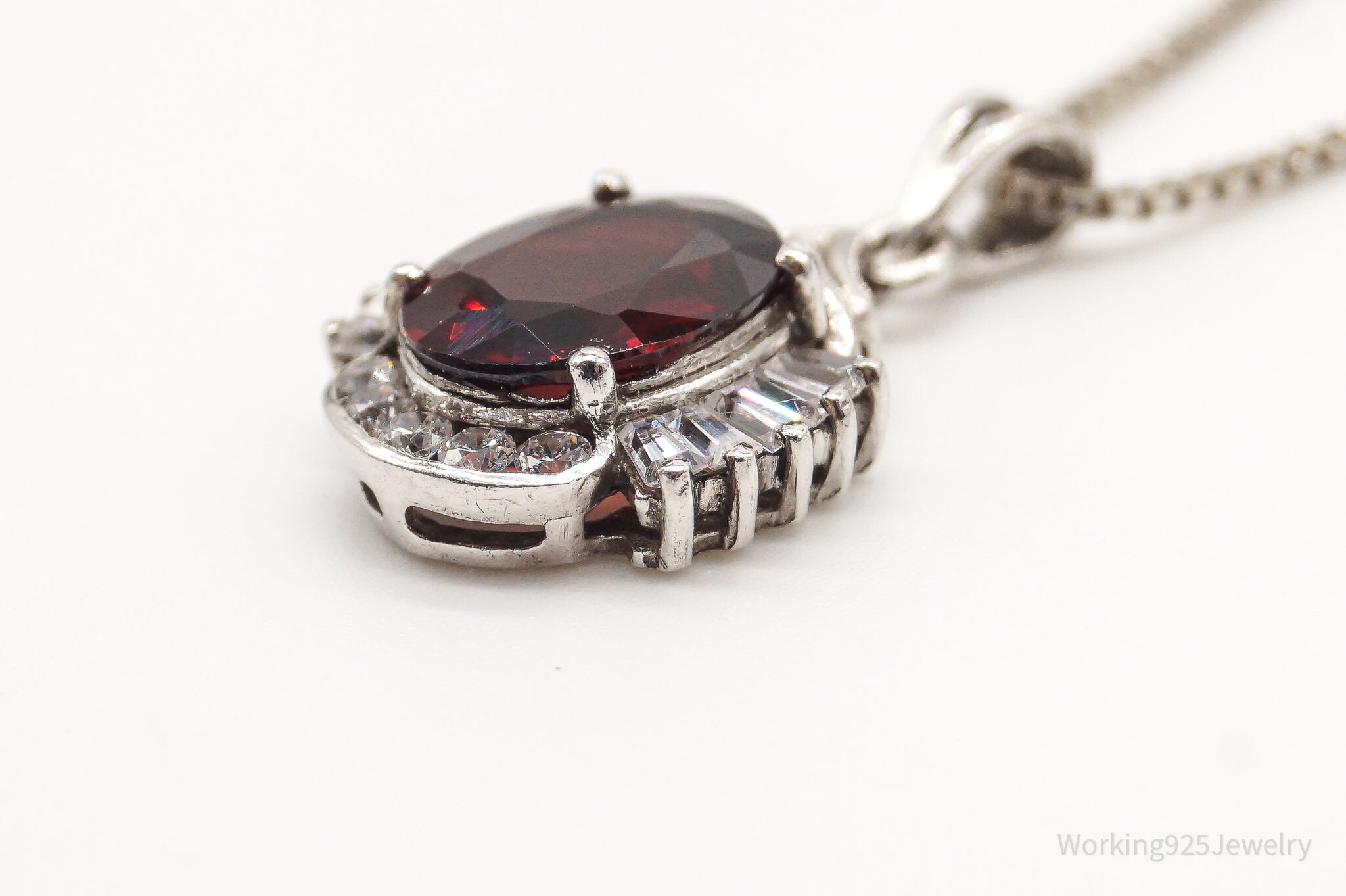 Vintage Garnet Cubic Zirconia Sterling Silver Necklace