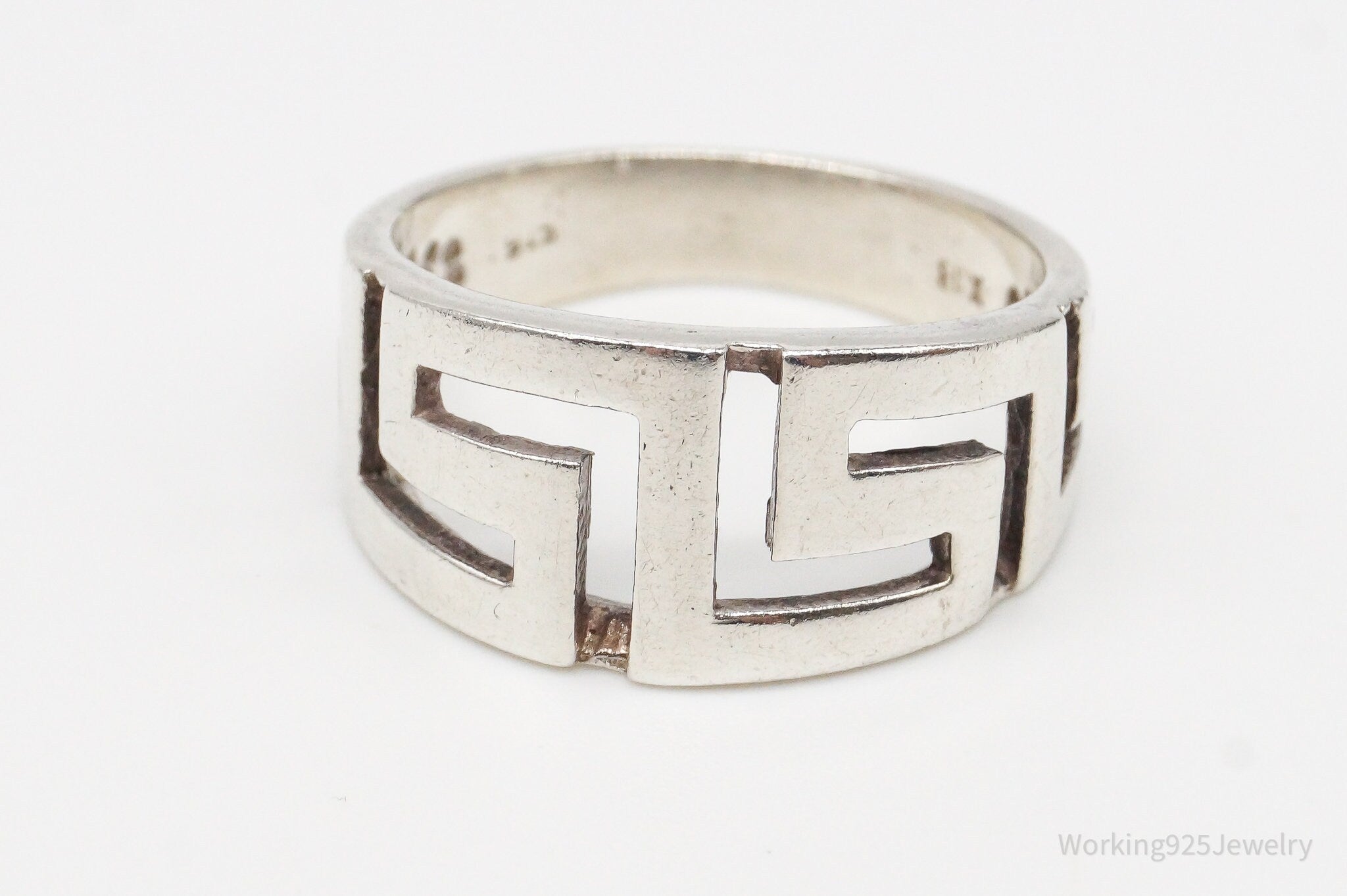 Vintage Greek Key Cut-Out Design Sterling Silver Band Ring - Size 9.75