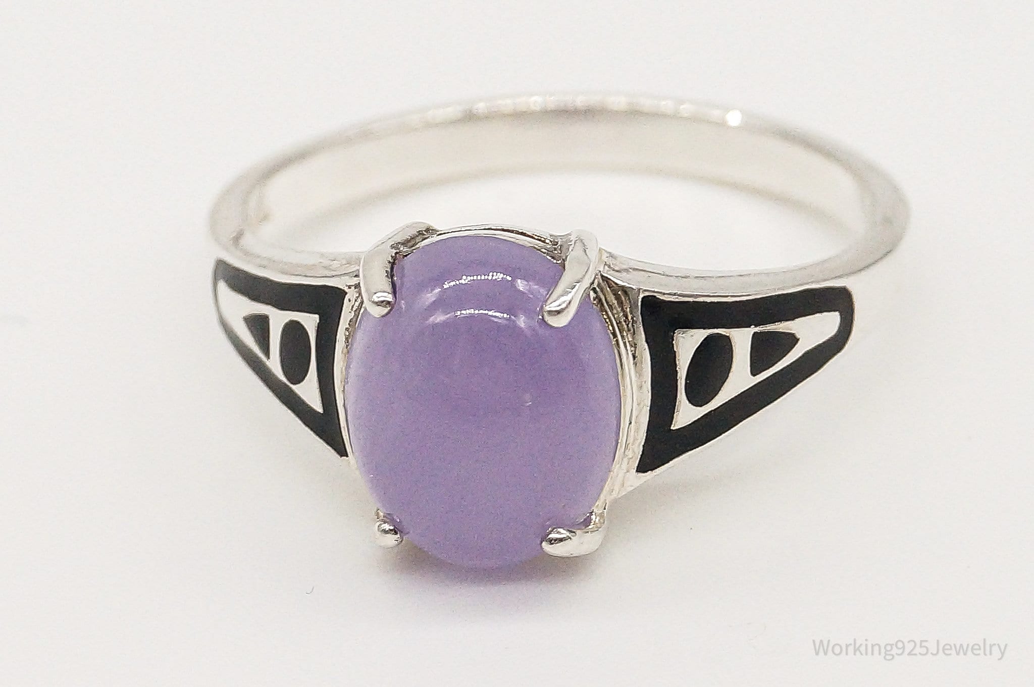 Designer CNA Purple Jade Sterling Silver Ring - Size 8.75