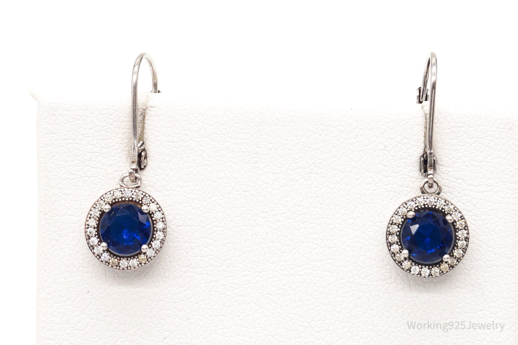 Vintage Designer IBB Lab Sapphire Cubic Zirconia Sterling Silver Earrings