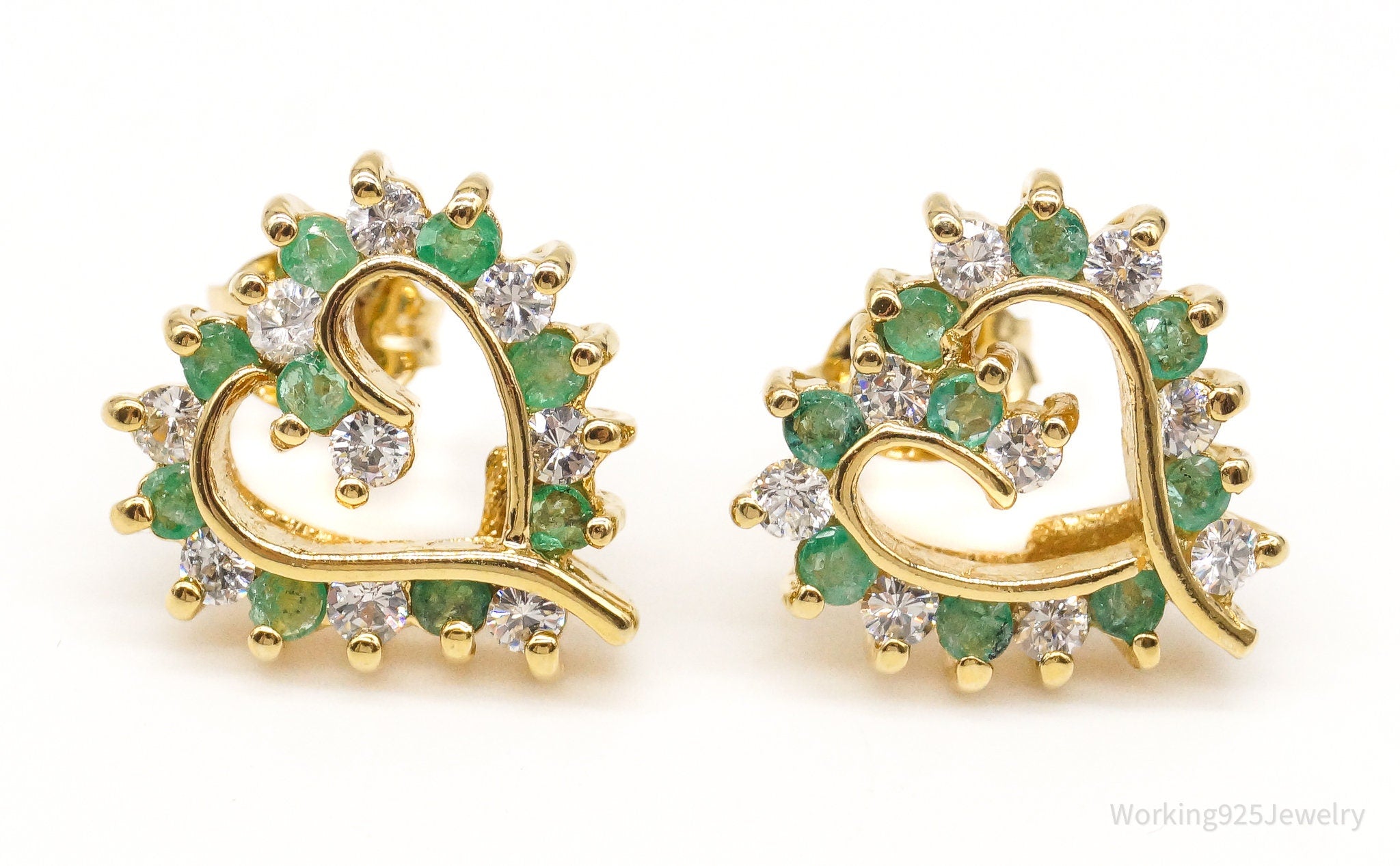 Ross Simons Emerald & CZ Gold Over Sterling Silver Earrings