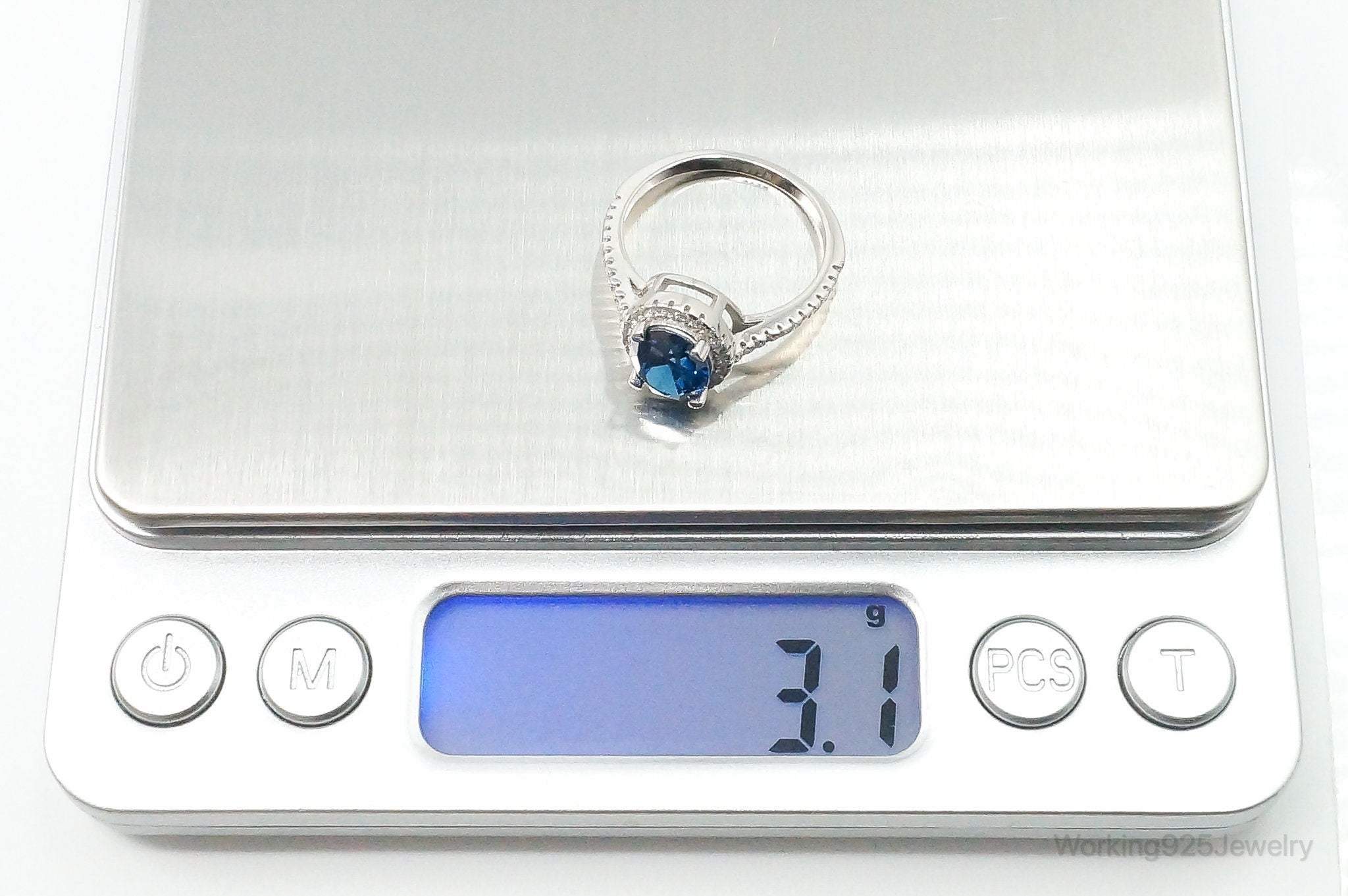 Lab Sapphire Cubic Zirconia Sterling Silver Ring - Size 7