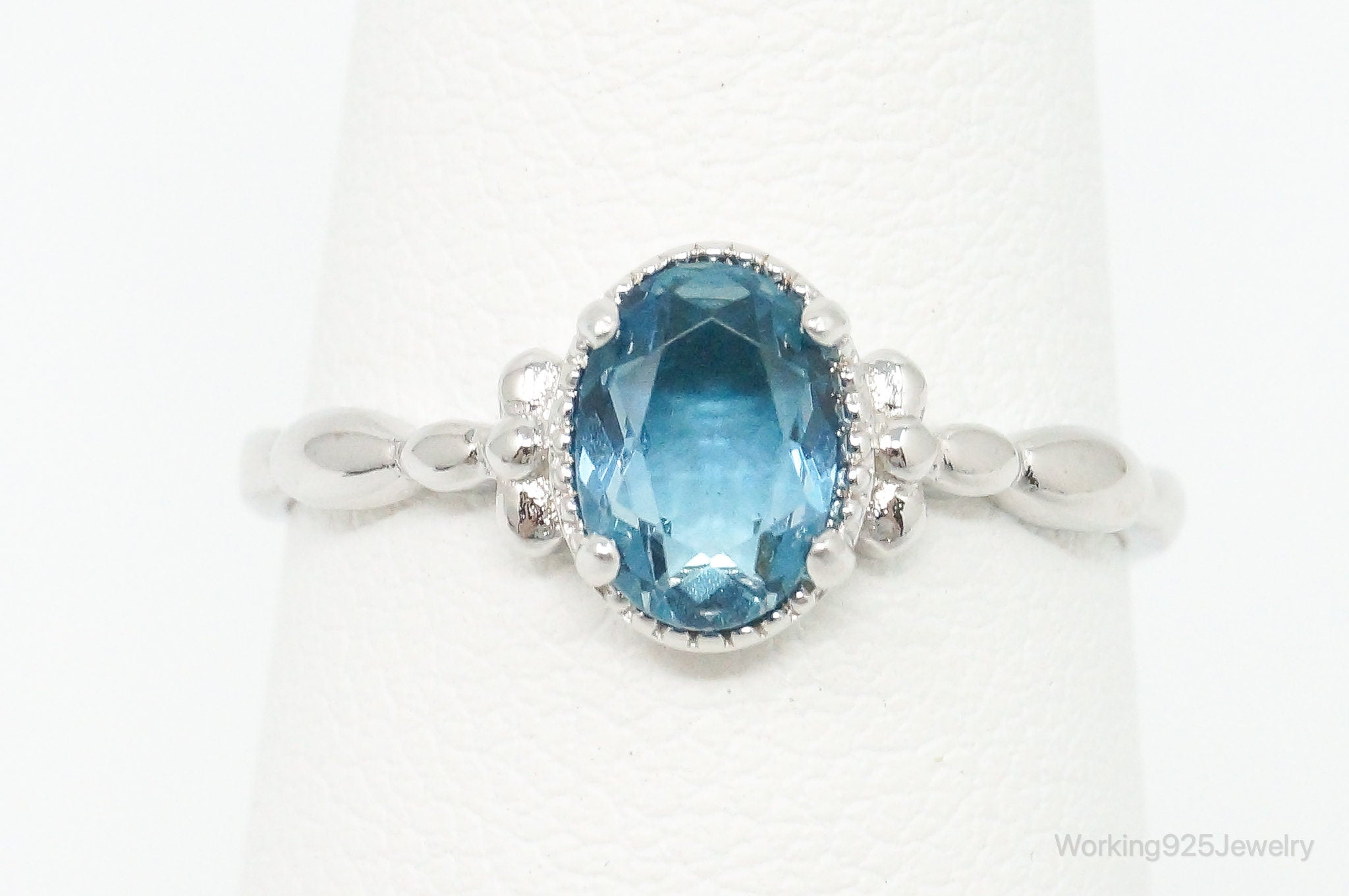 Blue Topaz Sterling Silver Ring - Size 7 Adjustable