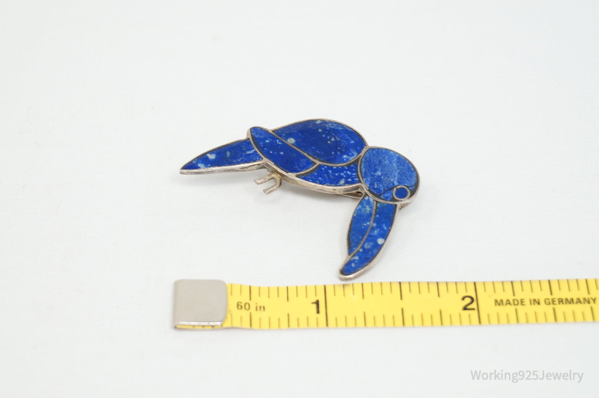 Vintage Handmade Lapis Lazuli Parrot 980 Silver Southwestern Brooch Pendant