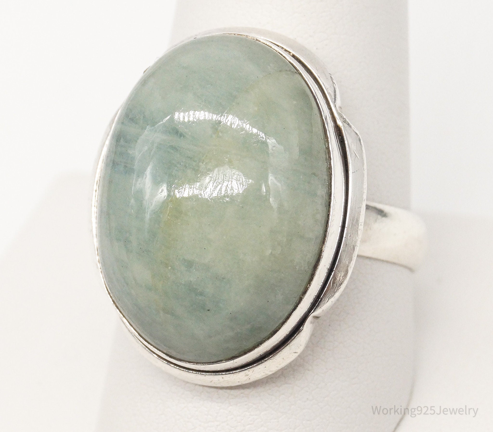 Vintage Large Amazonite Sterling Silver Ring - Size 10.25