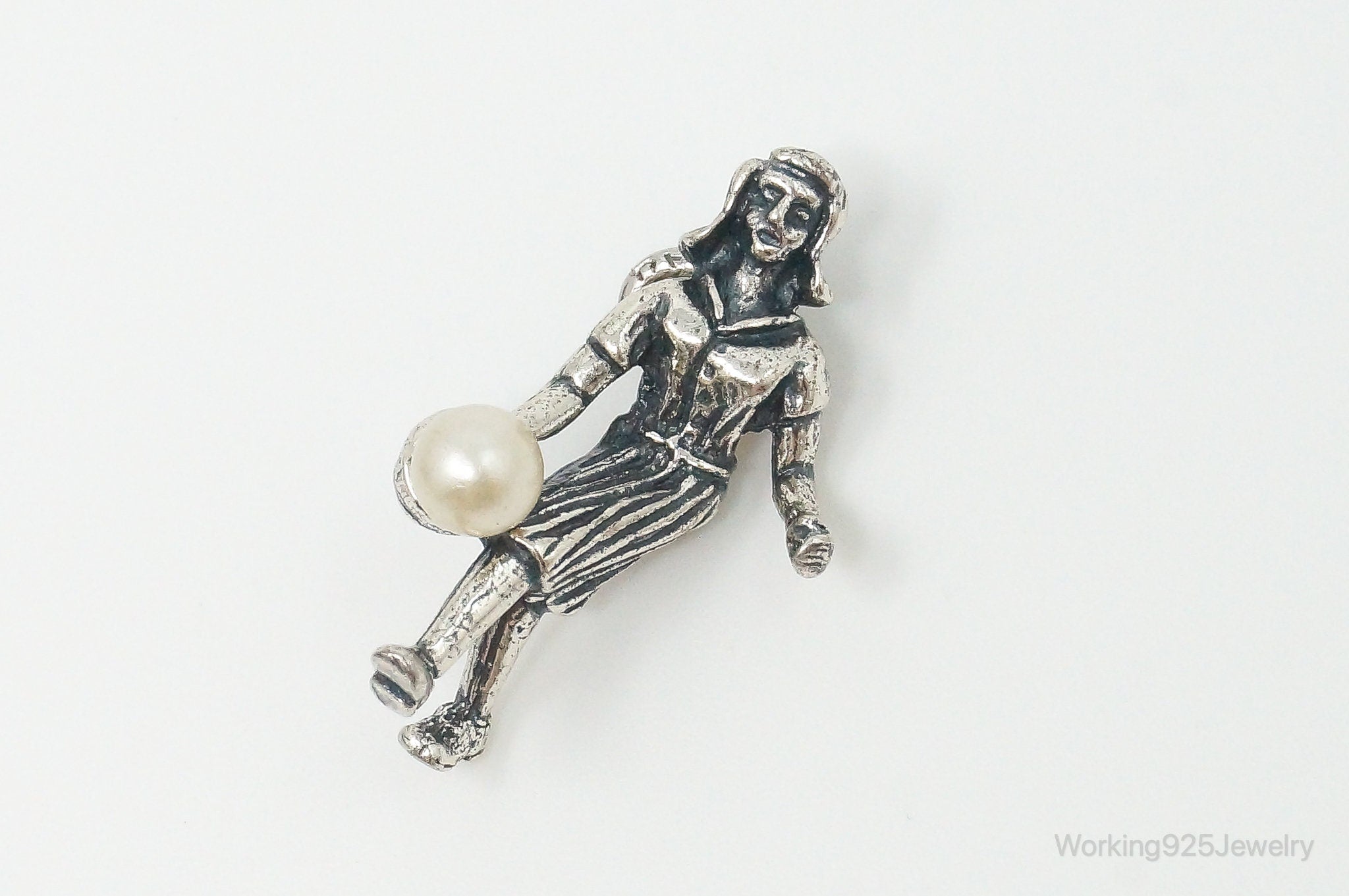 Rare Vintage Girl Sport Pearl Sterling Silver Charm