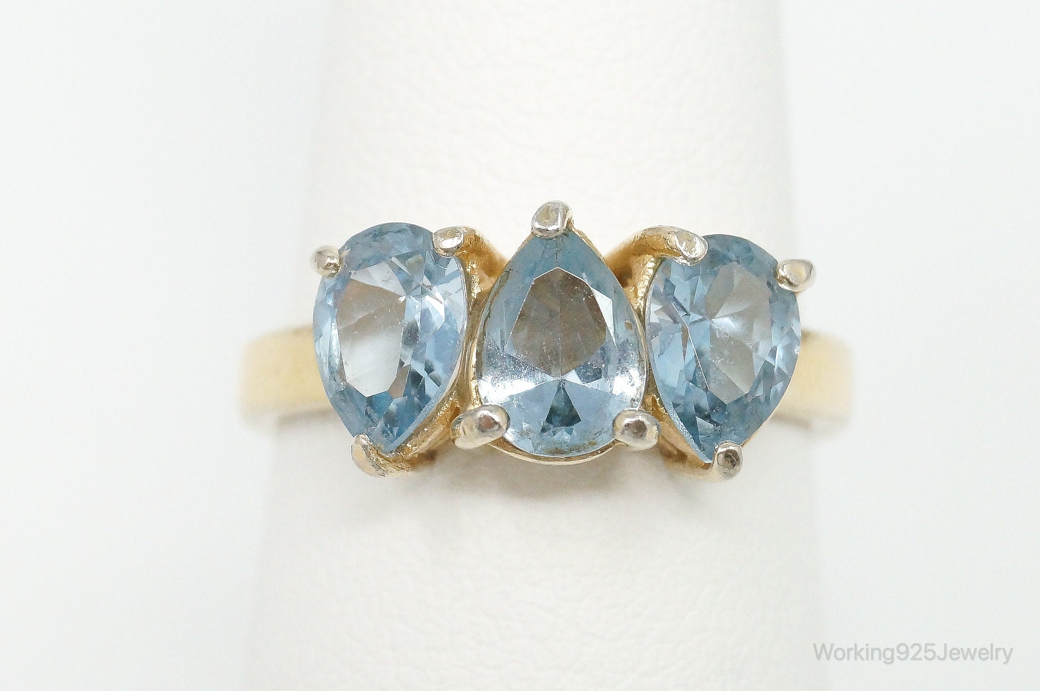 Vintage Blue Topaz Gold Vermeil Sterling Silver Ring Size 7