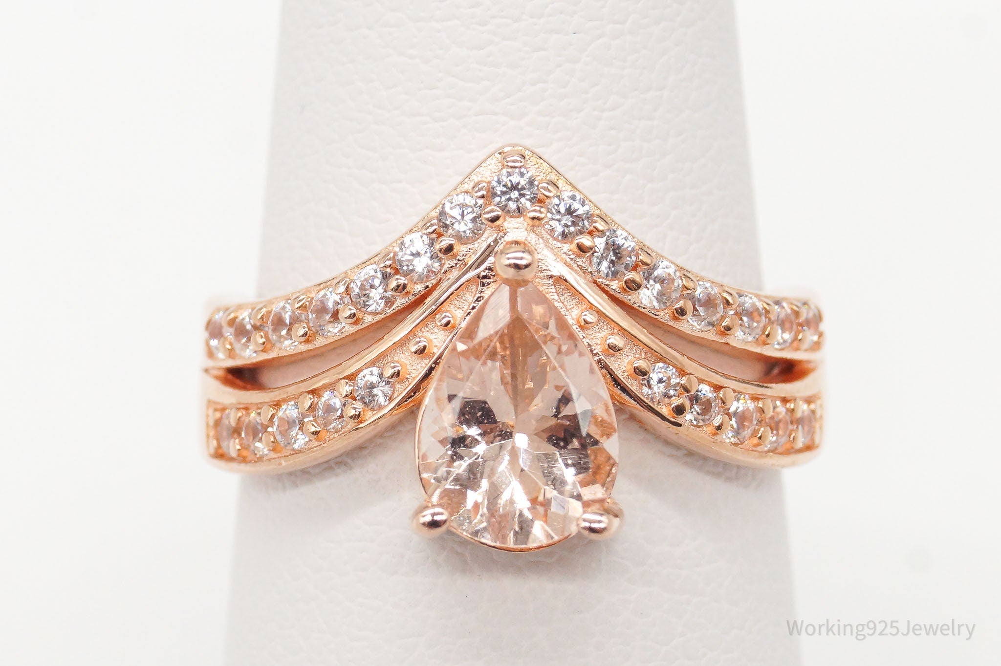 Pink Morganite White Zircon 18K Rose Gold Over Sterling Silver Ring - Size 6.75