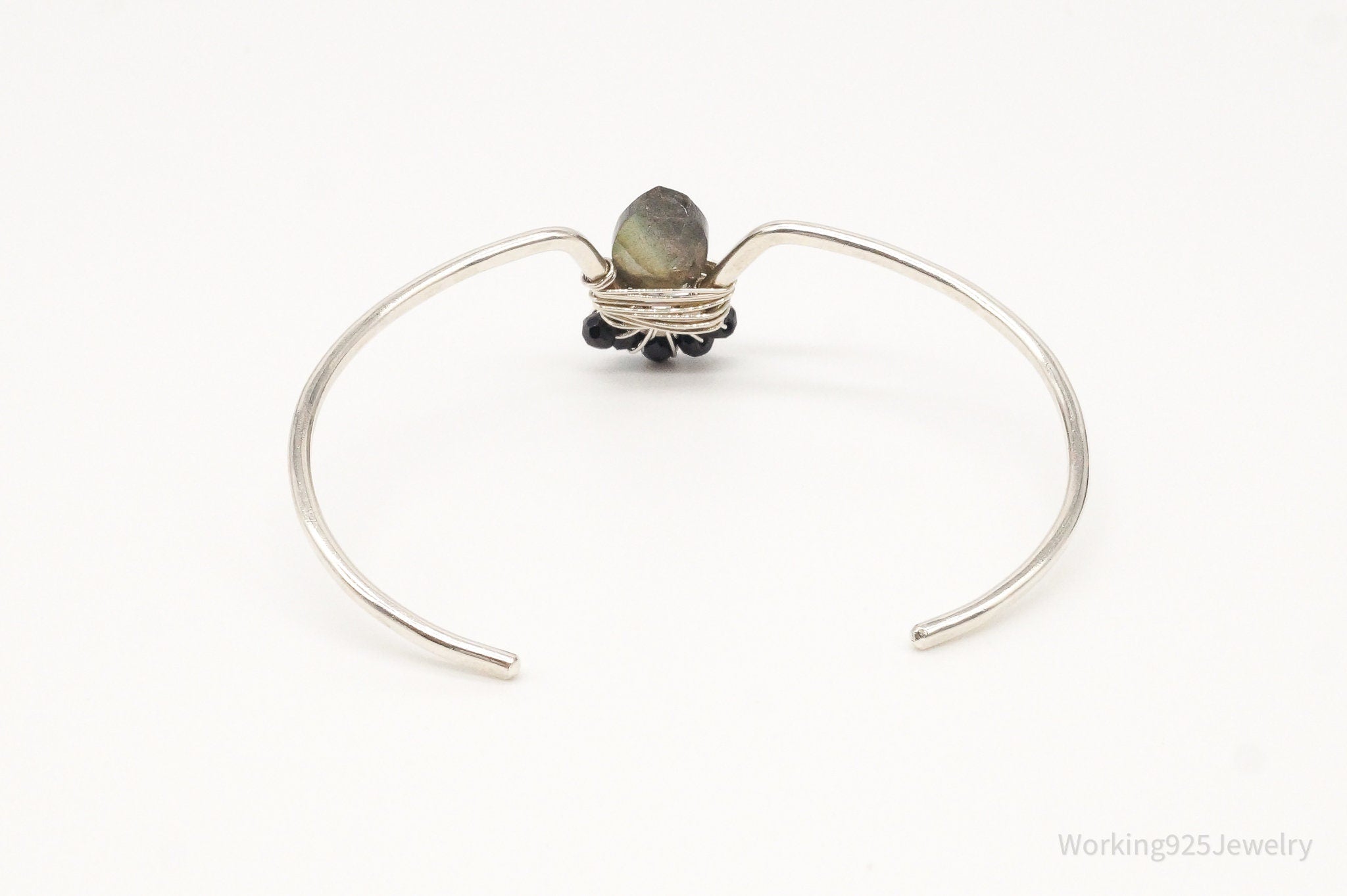 Vintage Labradorite Black Onyx Sterling Silver Cuff Bracelet