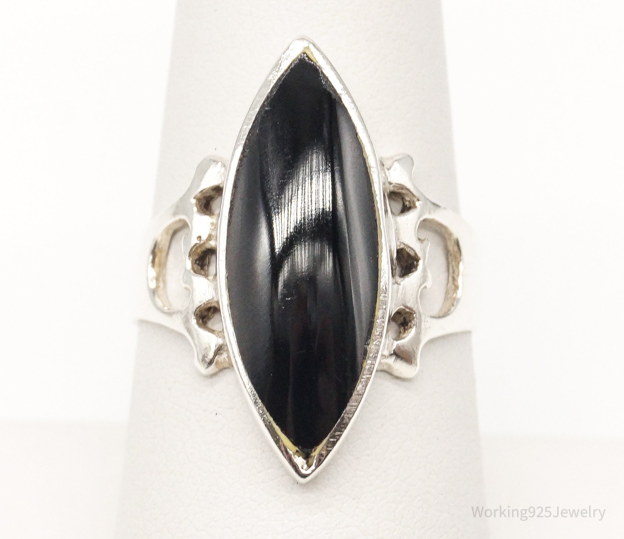 Vintage Black Onyx Sterling Silver Ring - Size 7.75