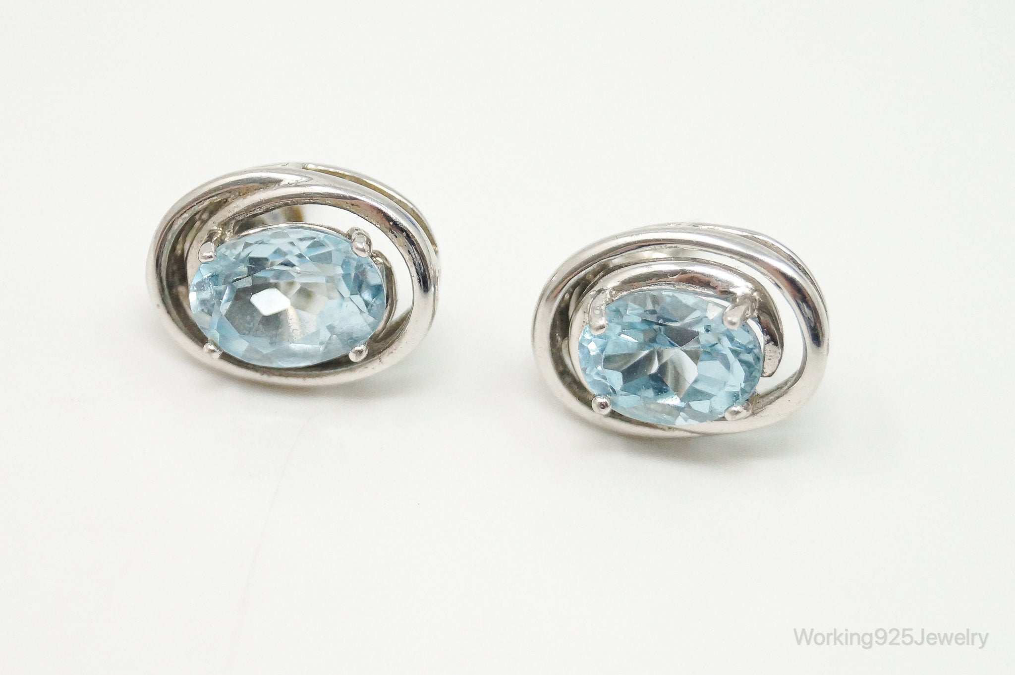 Blue Topaz Art Deco Sterling Silver Earrings