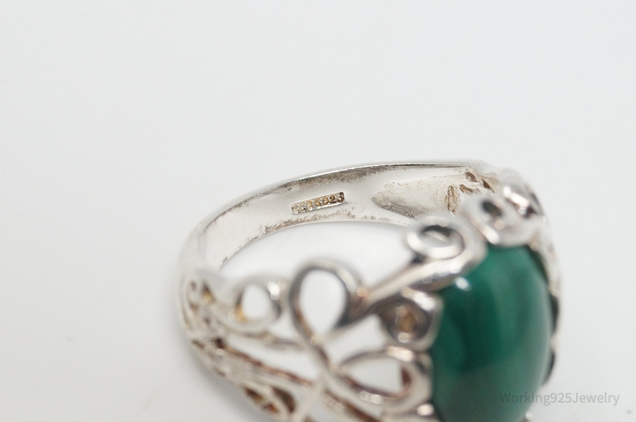 Vintage Designer SCBS Malachite Sterling Silver Ring - Size 10