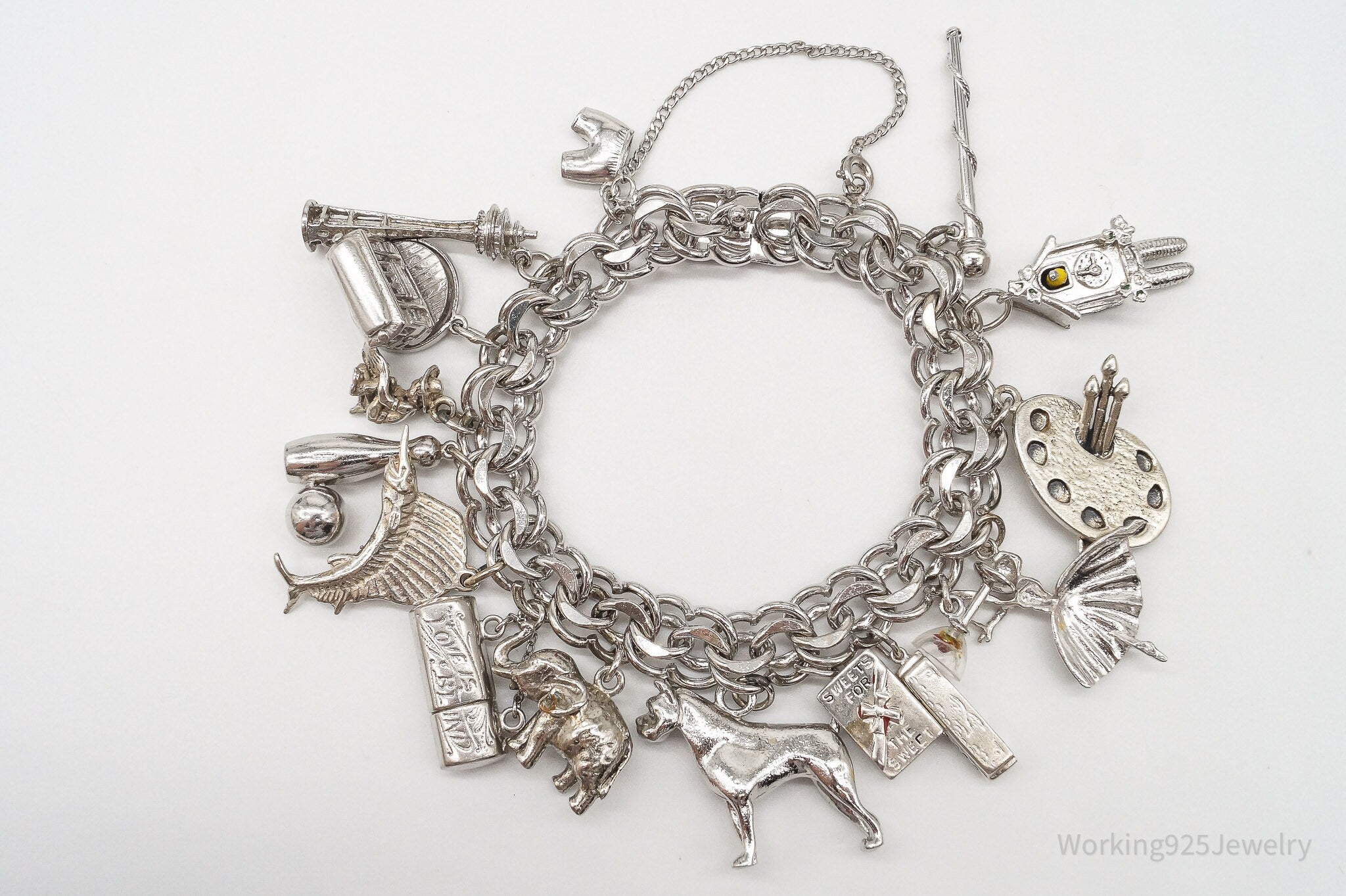 Antique Vintage Charms Sterling Silver Charm Bracelet