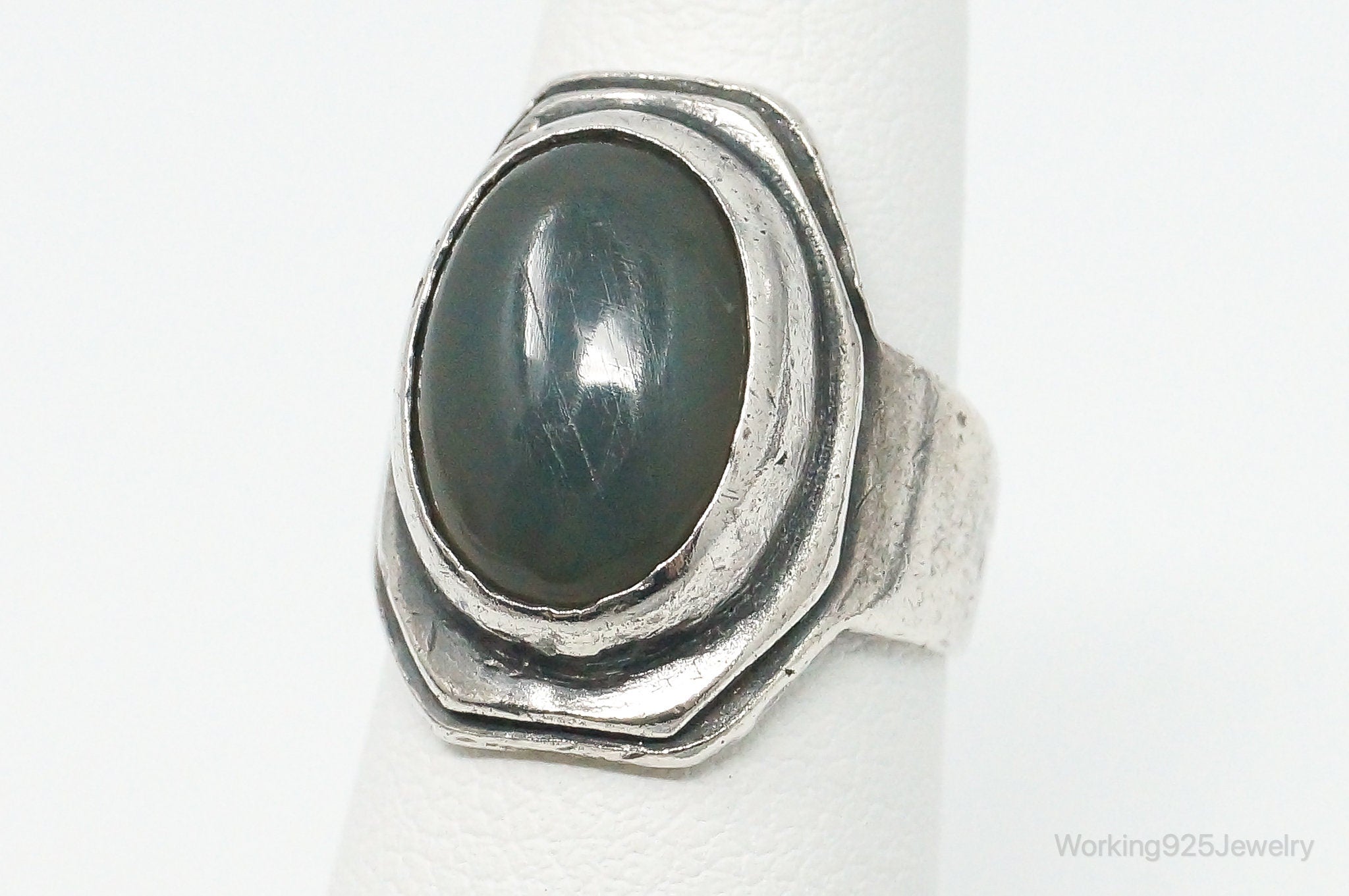 Antique Green Gemstone Sterling Silver Ring - Size 4.25