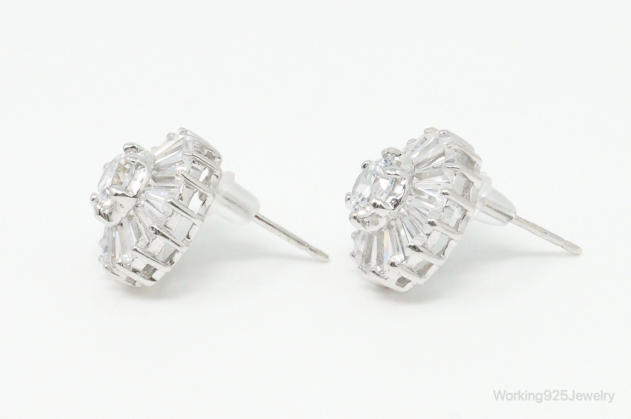 Designer Cubic Zirconia Sterling Silver Stud Post Earrings