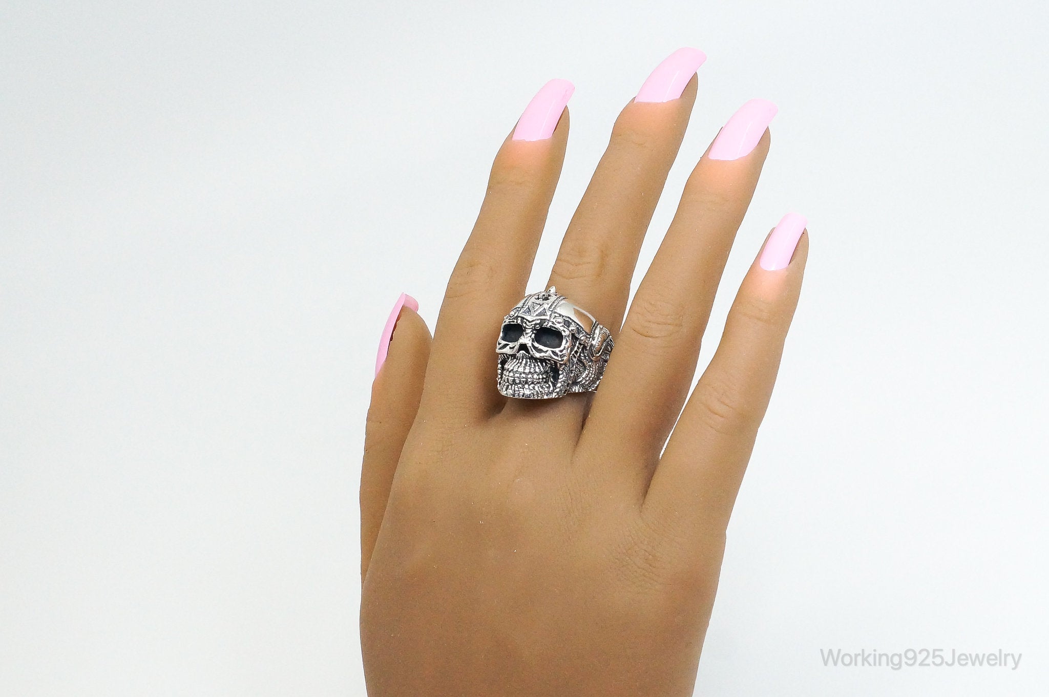 Vintage Detailed Large Skull Sterling Silver Ring - SZ 10