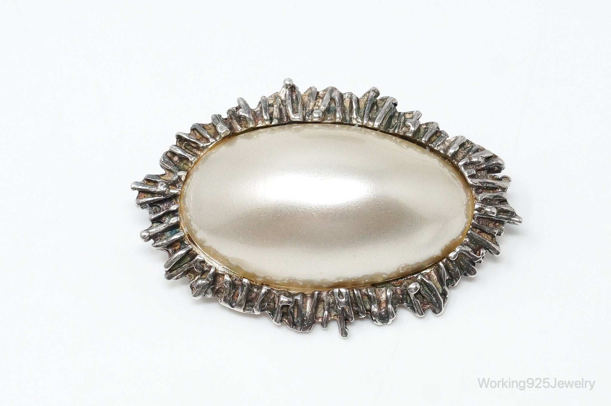 Rare Vintage Astrid Holthe Pearl Sterling Silver Brooch Pin